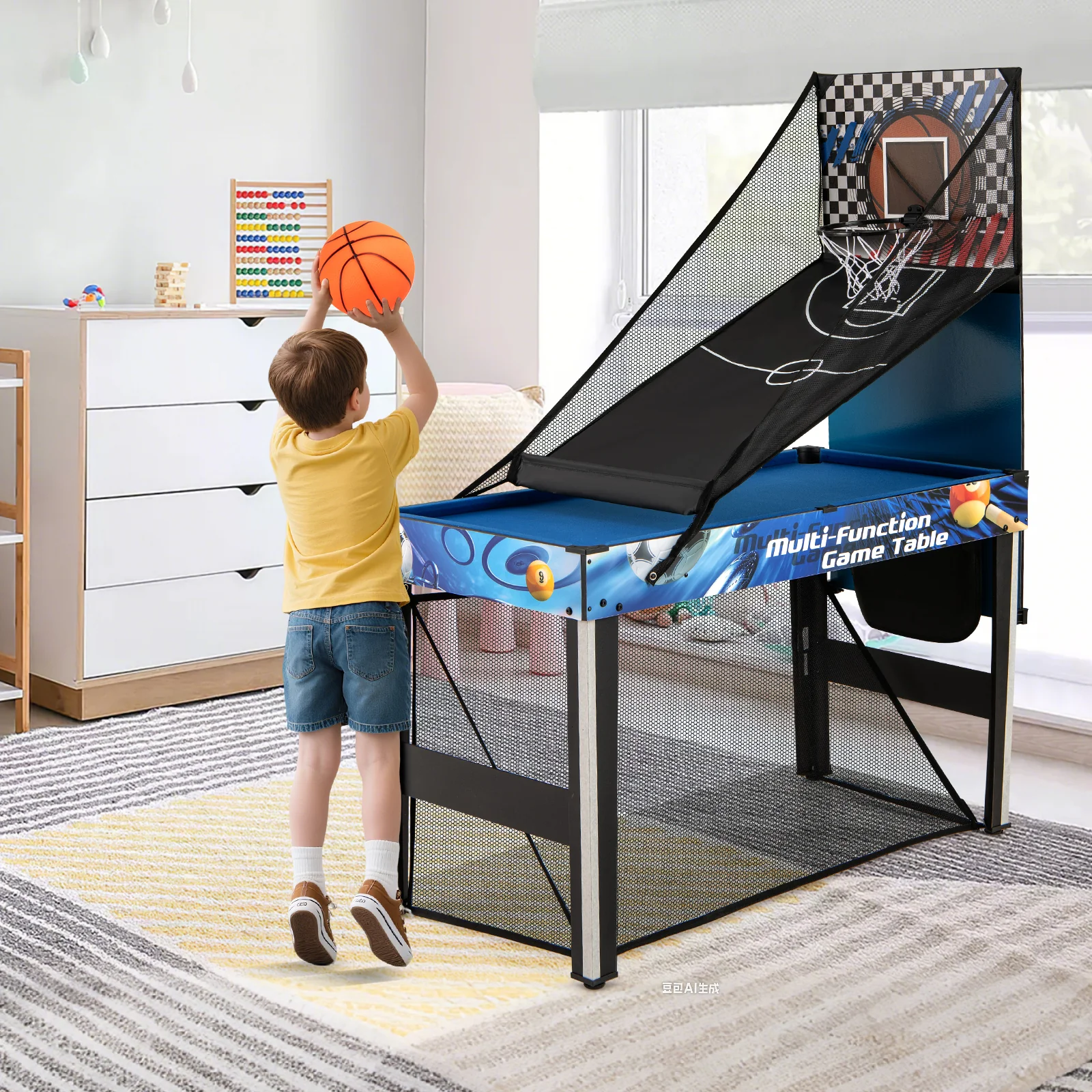 10-in-1 Combo Game Table Set with Table Tennis  Basketball  Soccer-Blue - Image 2