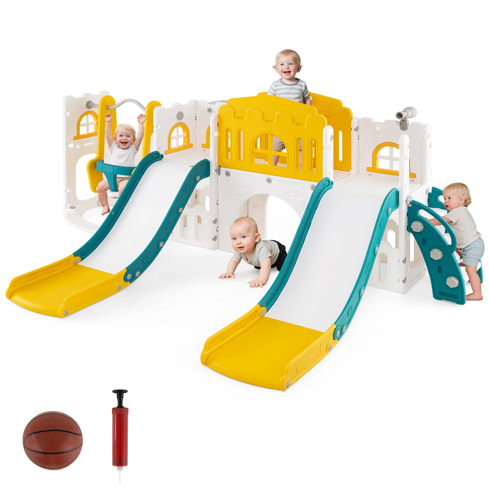 10-in-1 Toddler Slide and Swing Set with Double Slides and Tunnel - Image 3