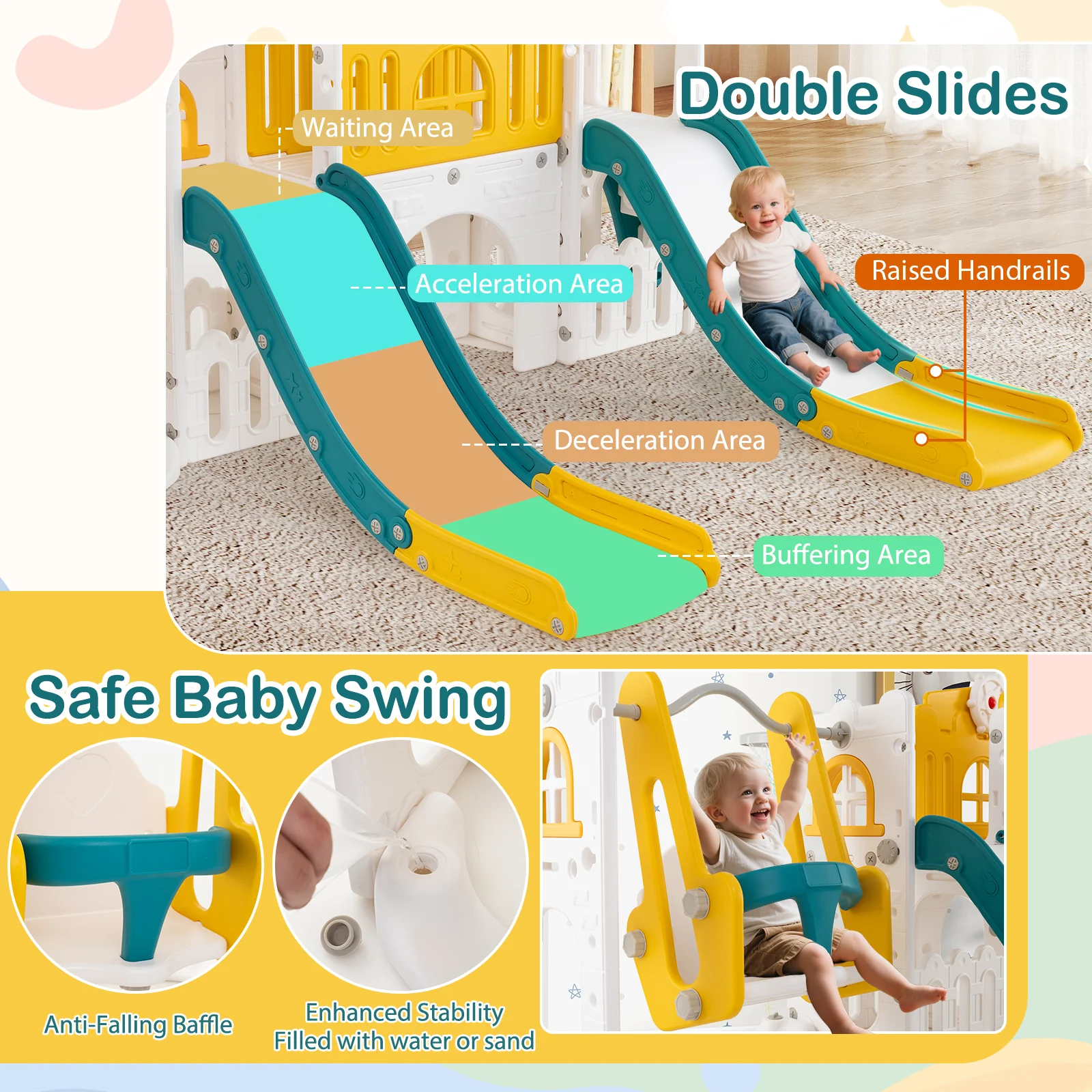 10-in-1 Toddler Slide and Swing Set with Double Slides and Tunnel - Image 8