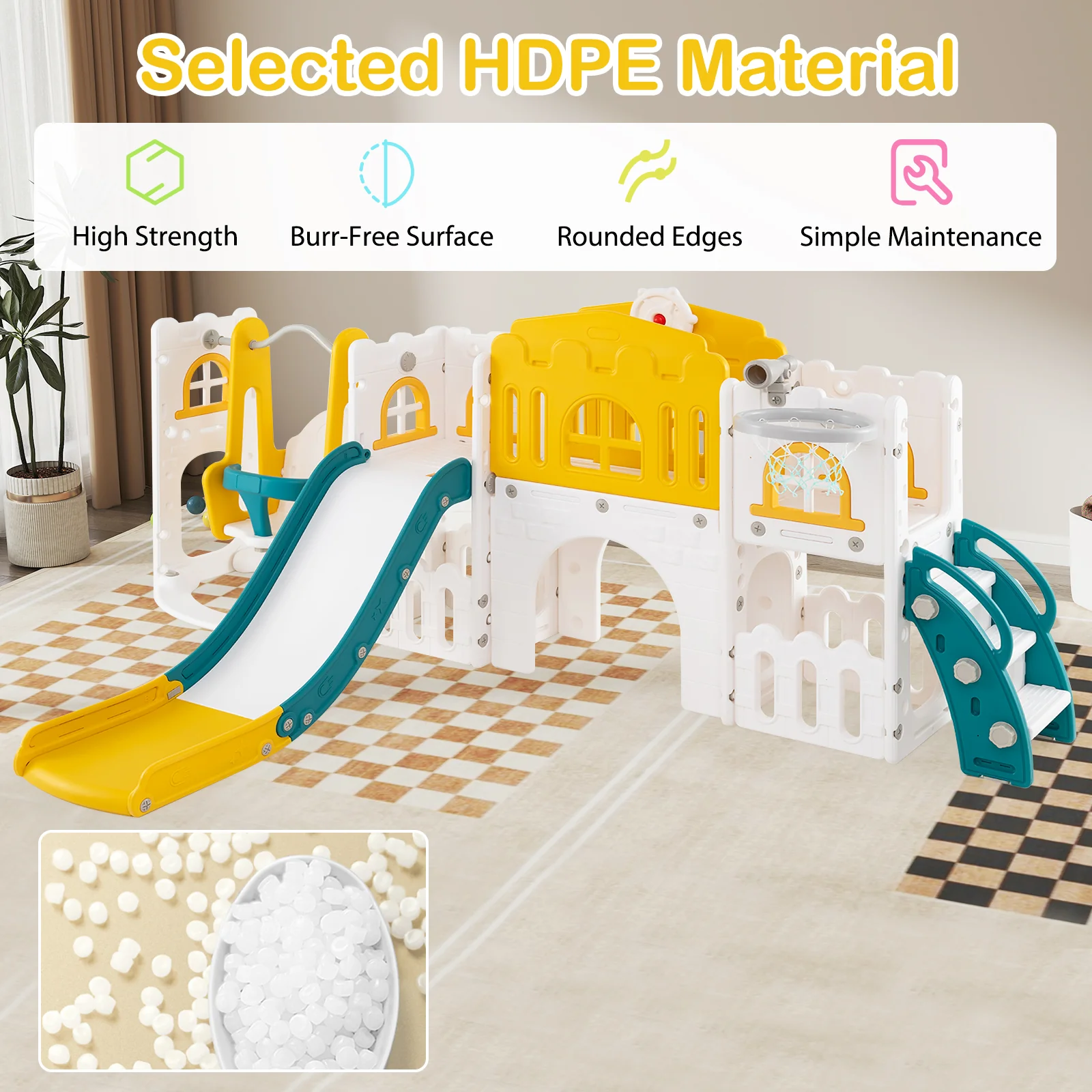 10-in-1 Toddler Swing and Slide Set Climber Playset with Basketball Hoop - Image 14
