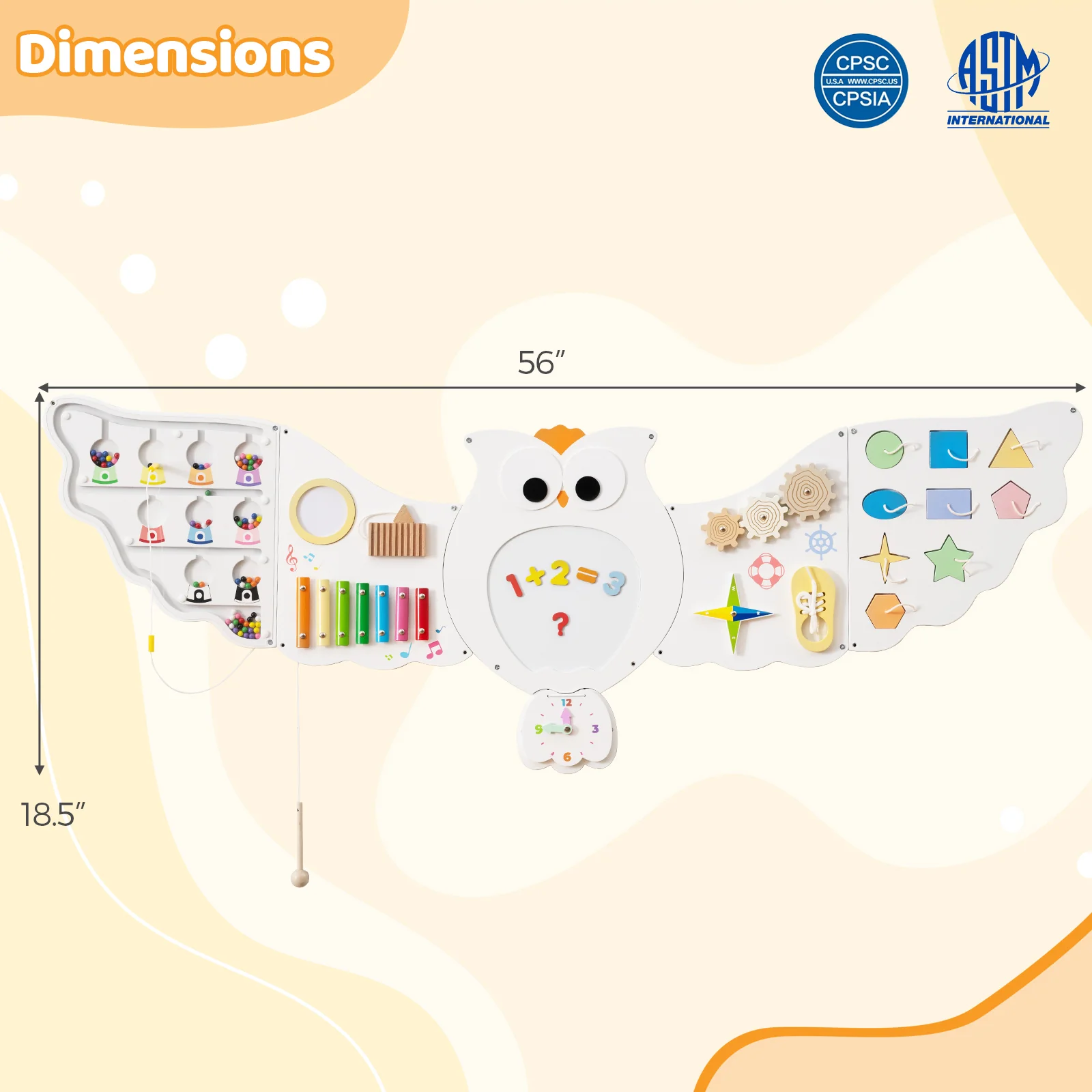 11-in-1 Toddler Learning Activity Center Owl Activity Wall Busy Board Panels for 3+ Years Old - Image 5