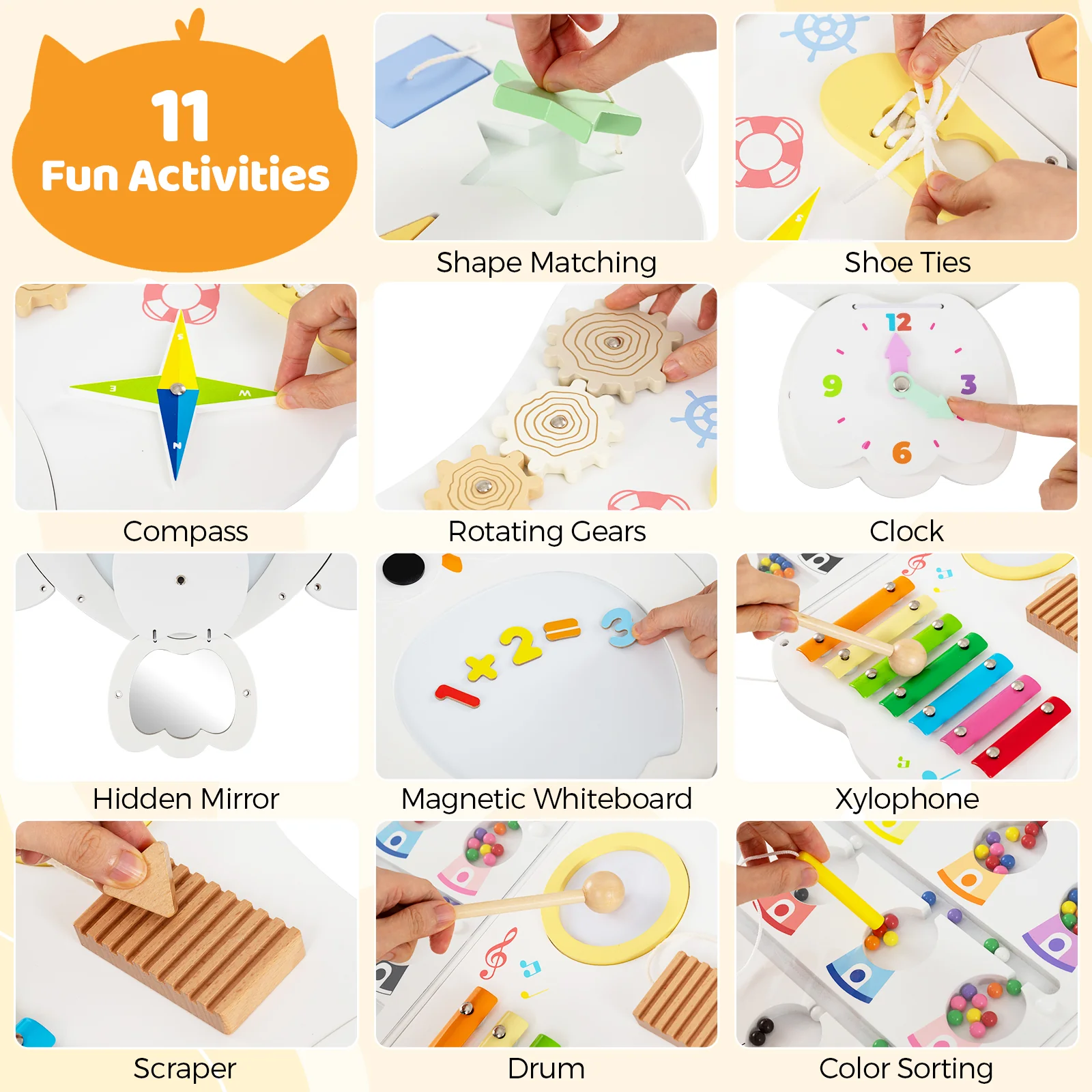 11-in-1 Toddler Learning Activity Center Owl Activity Wall Busy Board Panels for 3+ Years Old - Image 6