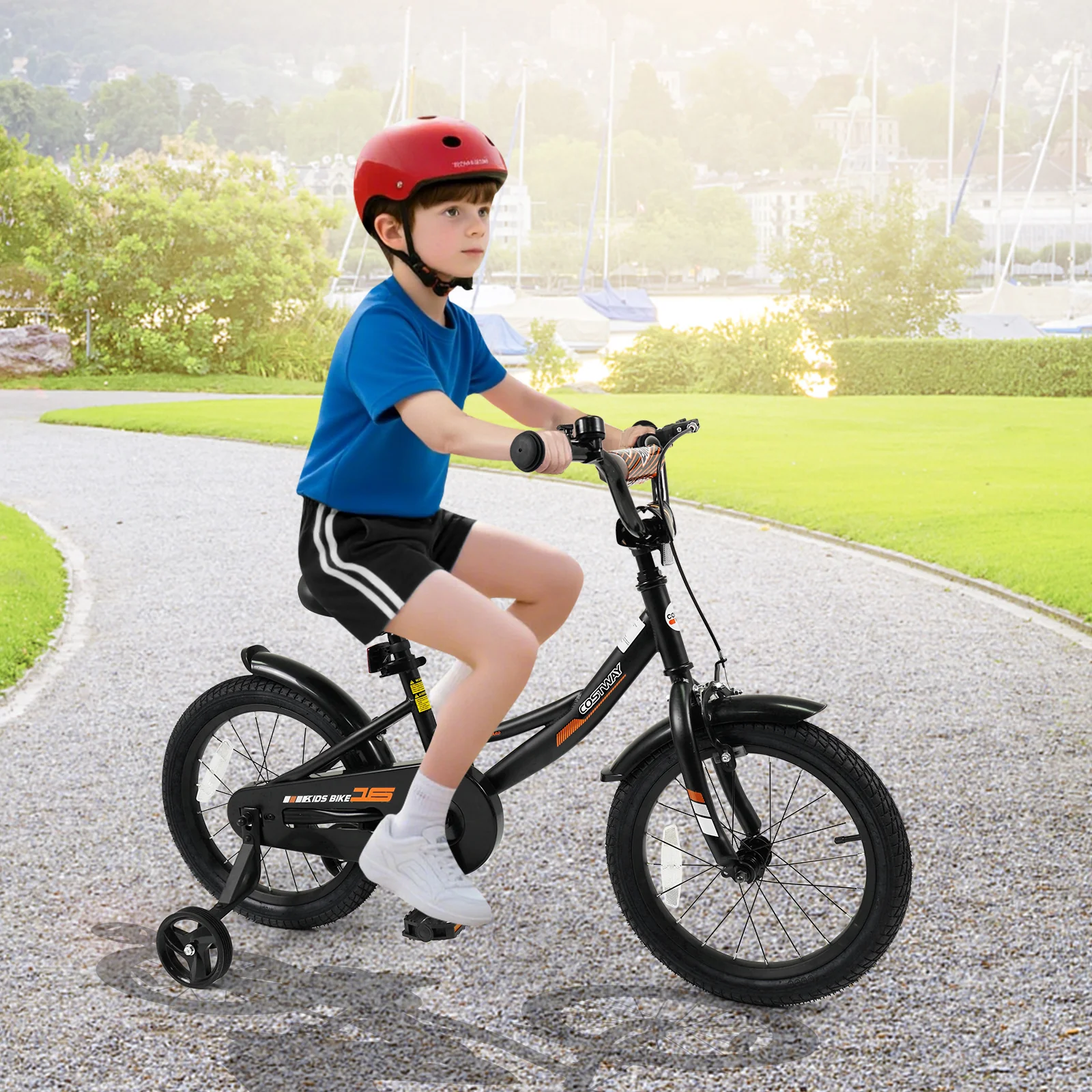 12/14/16/18 Inches Kids Bike with Removable Training Wheels and Adjustable Seatfor 3-8 Years Old Black - Image 9
