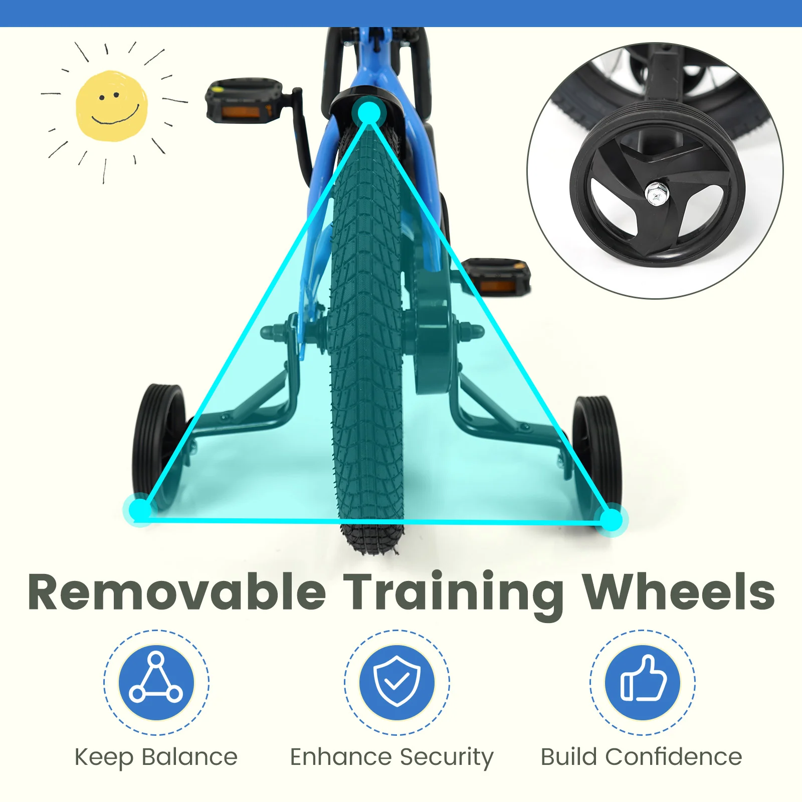 12/14/16/18 Inches Kids Bike with Removable Training Wheels and Adjustable Seatfor 3-8 Years Old Navy - Image 7