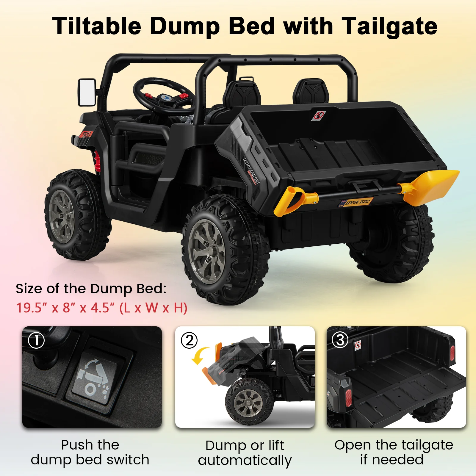 12V 2-Seater Kids Ride On Dump Truck with Dump Bed and Shovel - Image 14