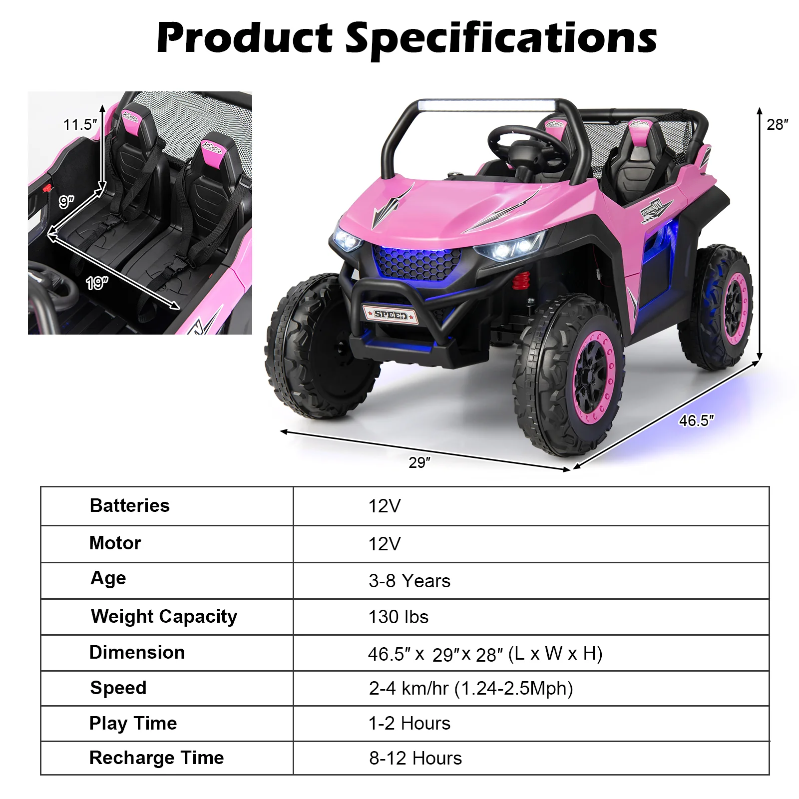 12V 2-Seater Kids Ride on UTV with Slow Start Function Music - Image 12