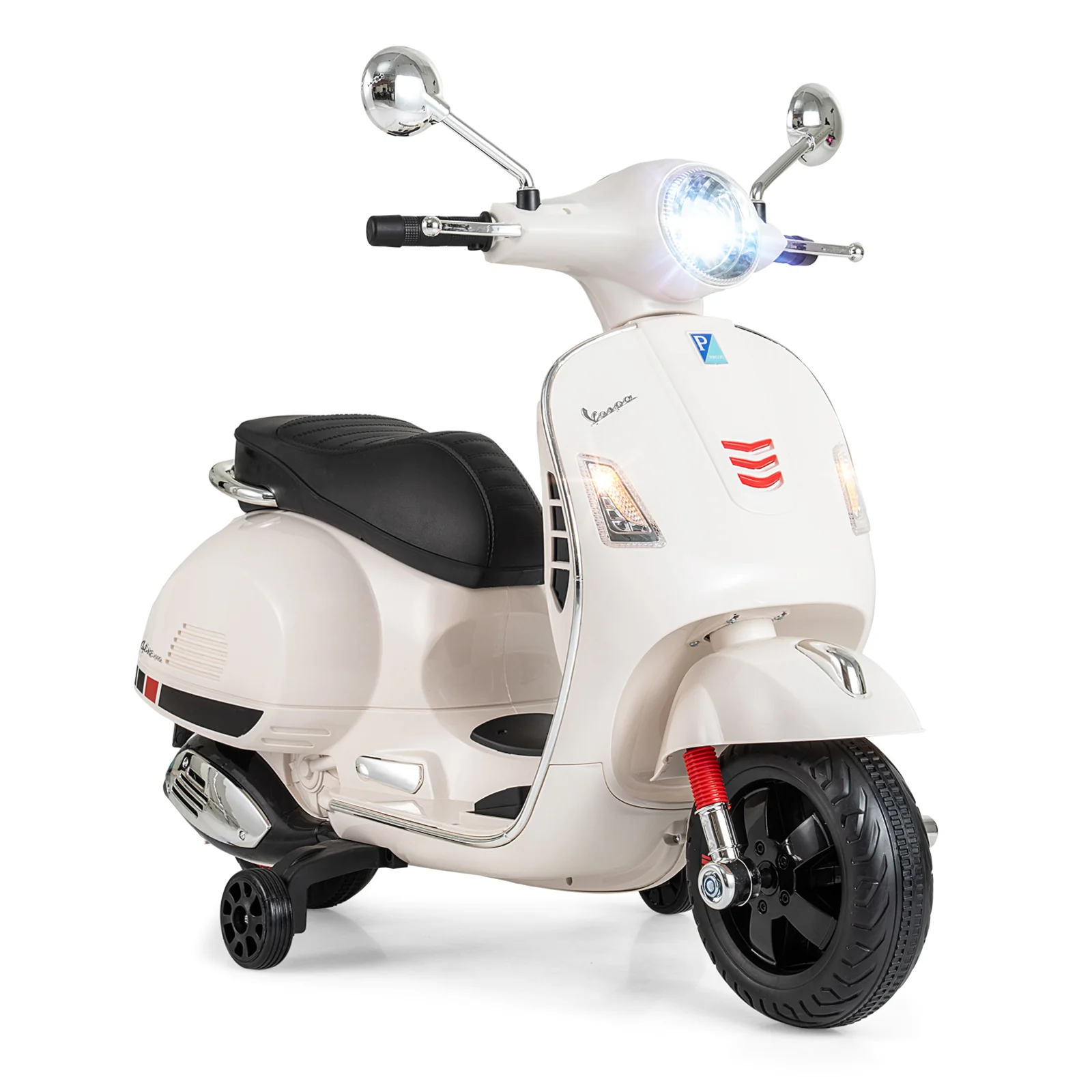 12V Kids Electric Motorcycle Licensed VESPA with Music and Training Wheels - Image 15