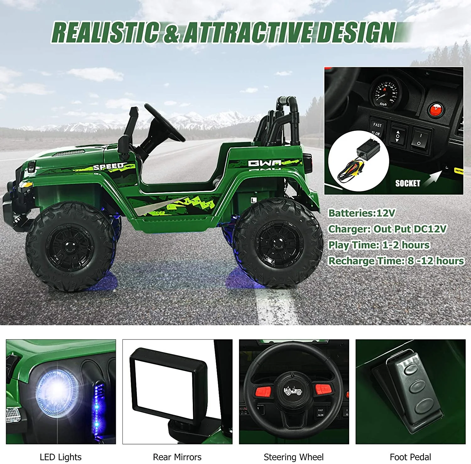 12V Kids Ride-on Jeep Car with 2.4 G Remote Control - Image 12