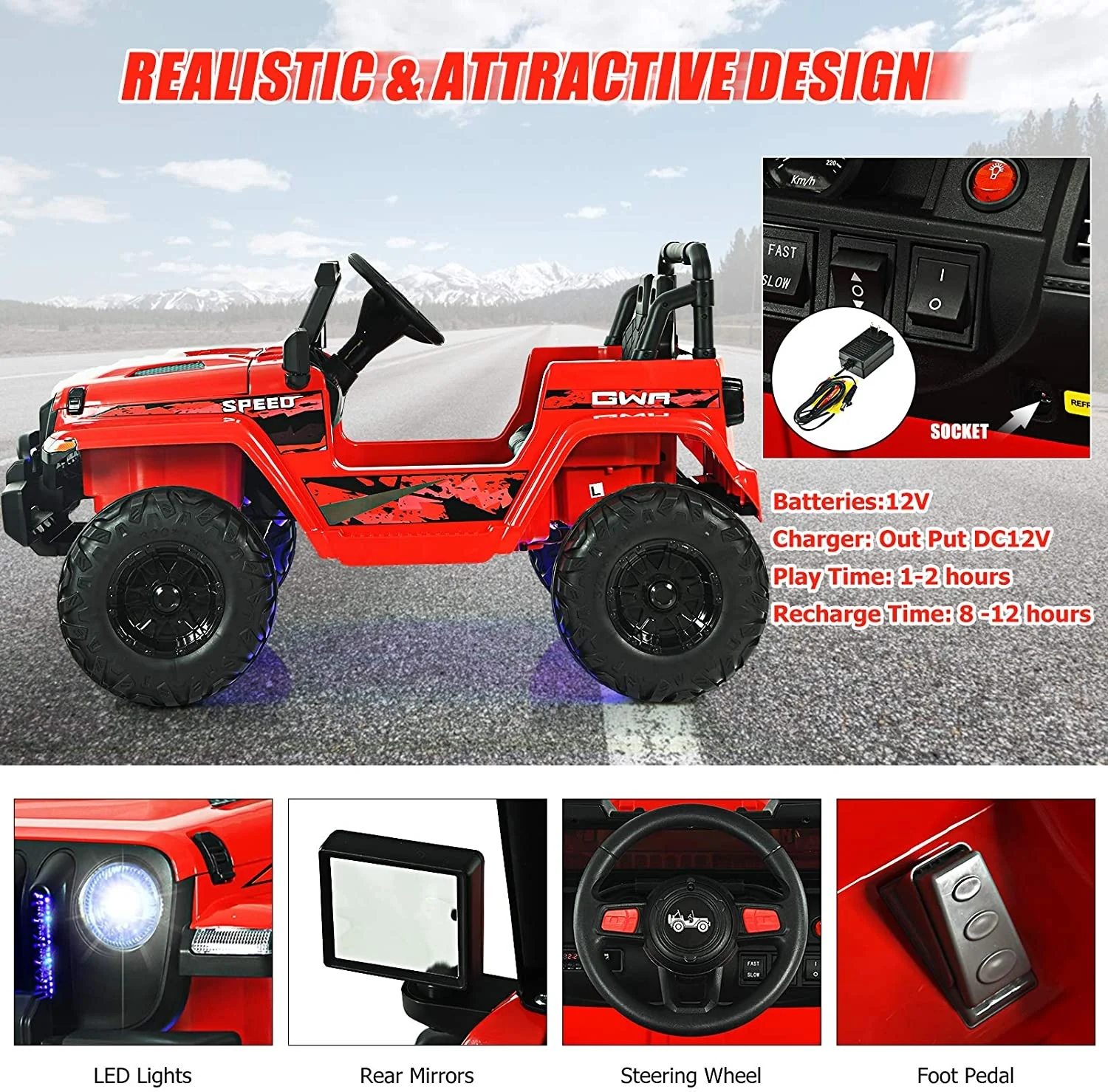 12V Kids Ride-on Jeep Car with 2.4 G Remote Control - Image 19