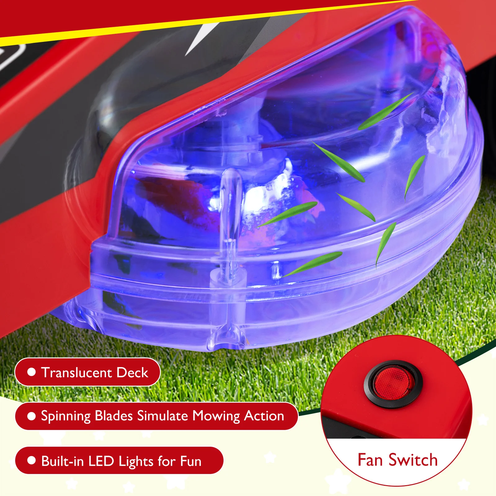12V Ride on Lawn Mower for Kids with Dual Control Sticks and LED Lights - Image 15