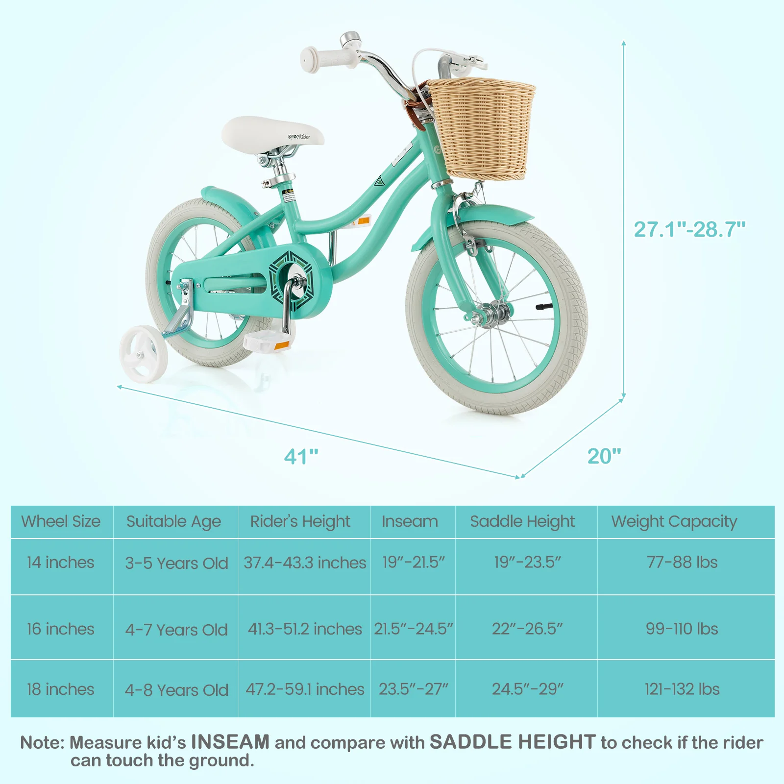 14-Inch Kids Bike with Training Wheels and Adjustable Handlebar Seat - Image 13