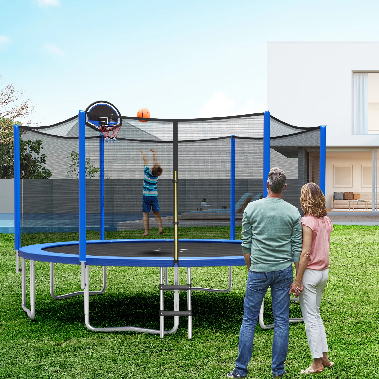 15/16 Feet Outdoor Recreational Trampoline with Enclosure Net - Image 25