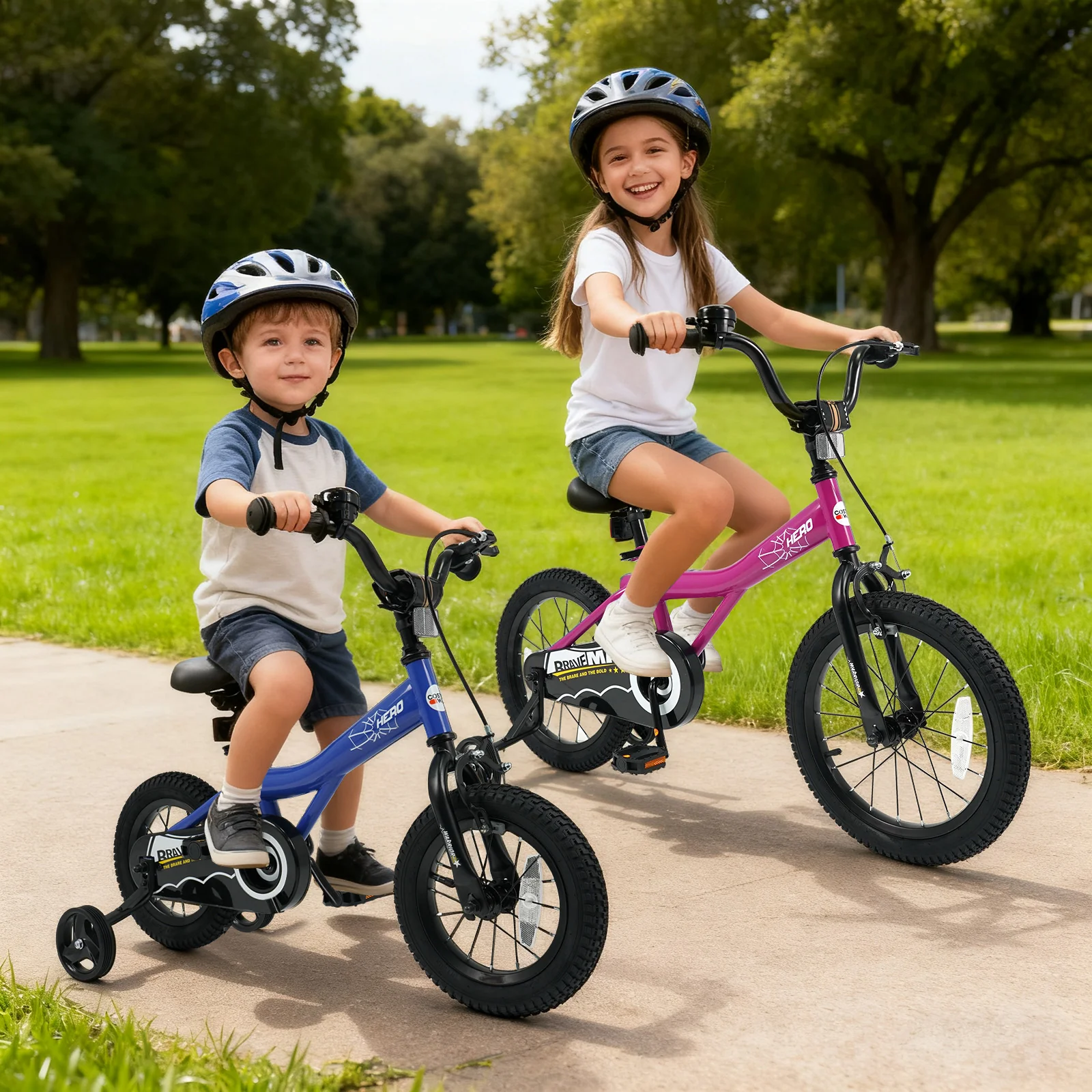 16 Inch Kids Bike with Helmet Protective Set Dark Blue - Image 2