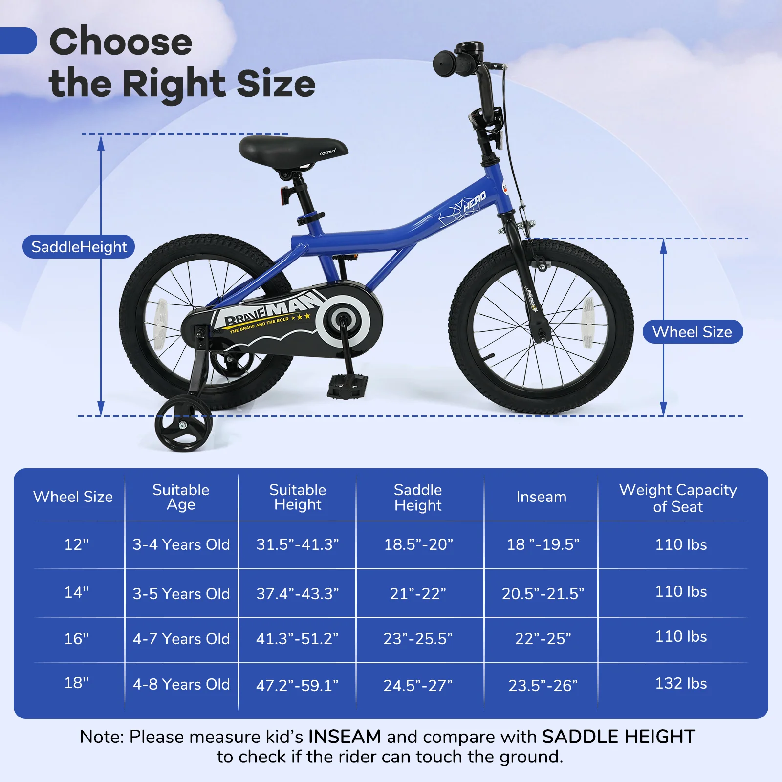 16 Inch Kids Bike with Helmet Protective Set Dark Blue - Image 5