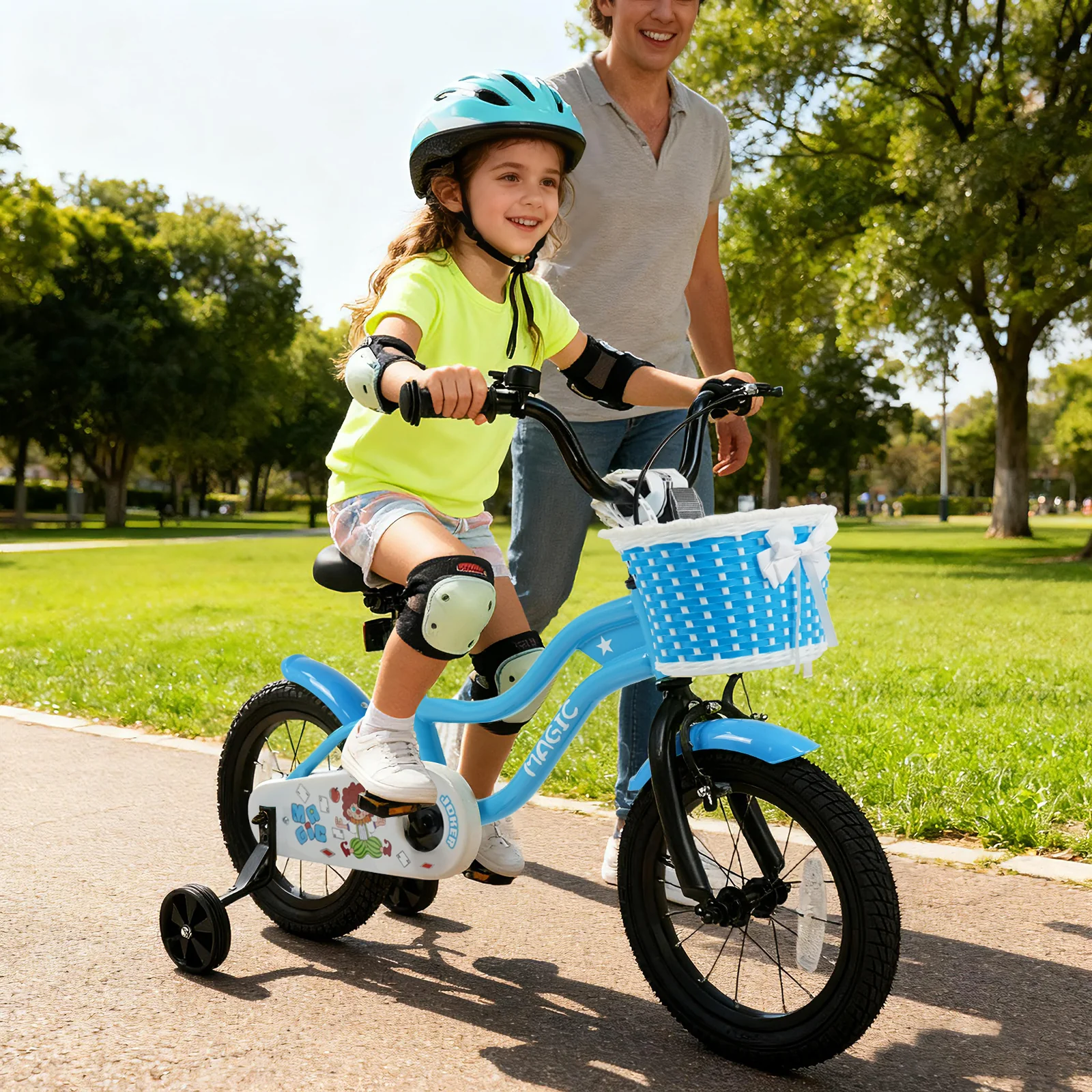 16 Inch Kids Bike with Training Wheels and Basket Navy Color - Image 10