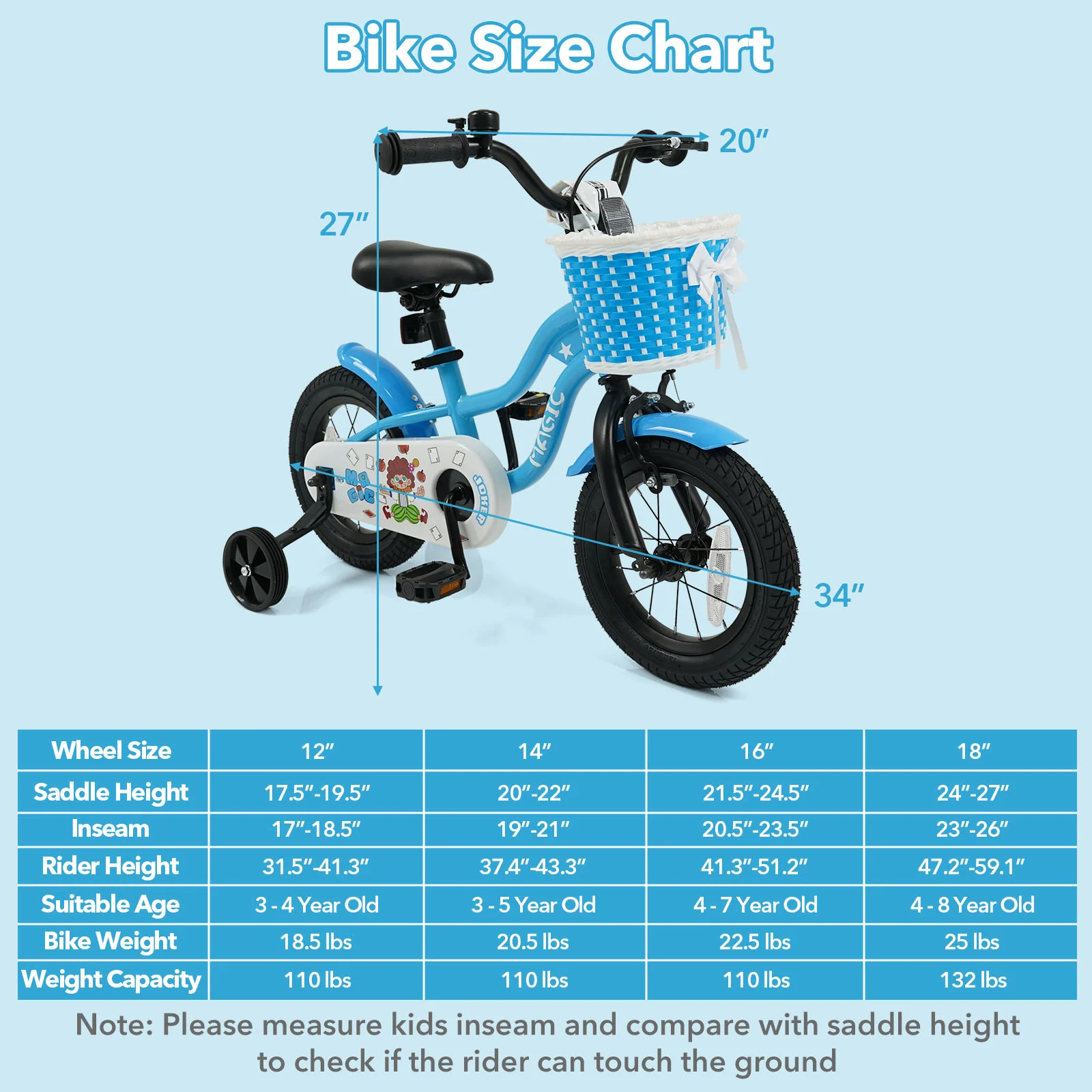 16 Inch Kids Bike with Training Wheels and Basket Navy Color - Image 20