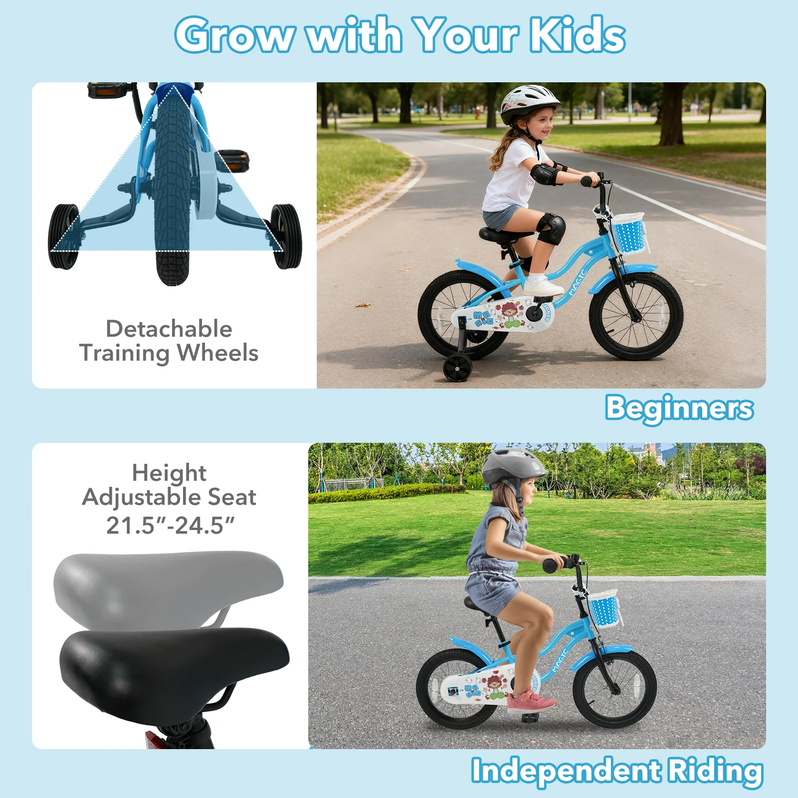 16 Inch Kids Bike with Training Wheels and Basket Navy Color - Image 6