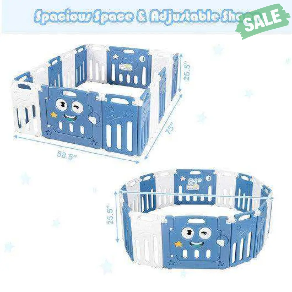 16-Panel Foldable Baby Playpen Kids Activity Centre-Blue - Image 5