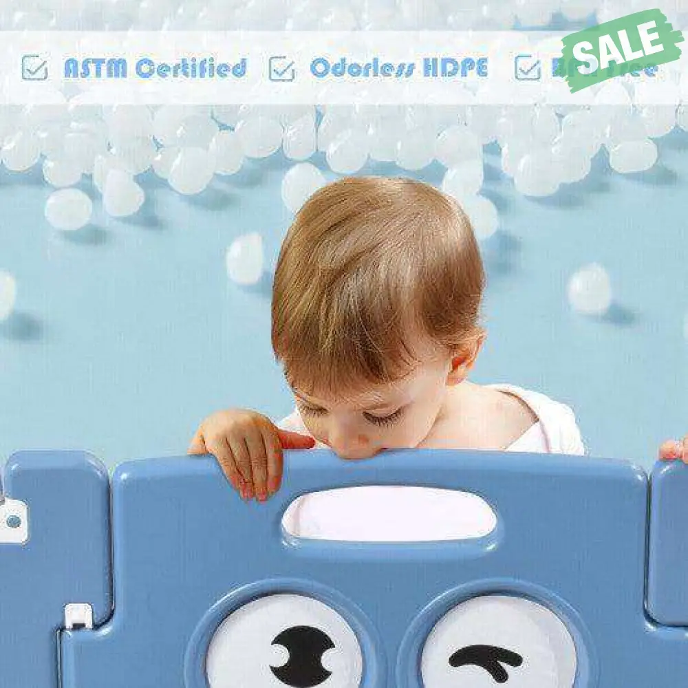 16-Panel Foldable Baby Playpen Kids Activity Centre-Blue - Image 6