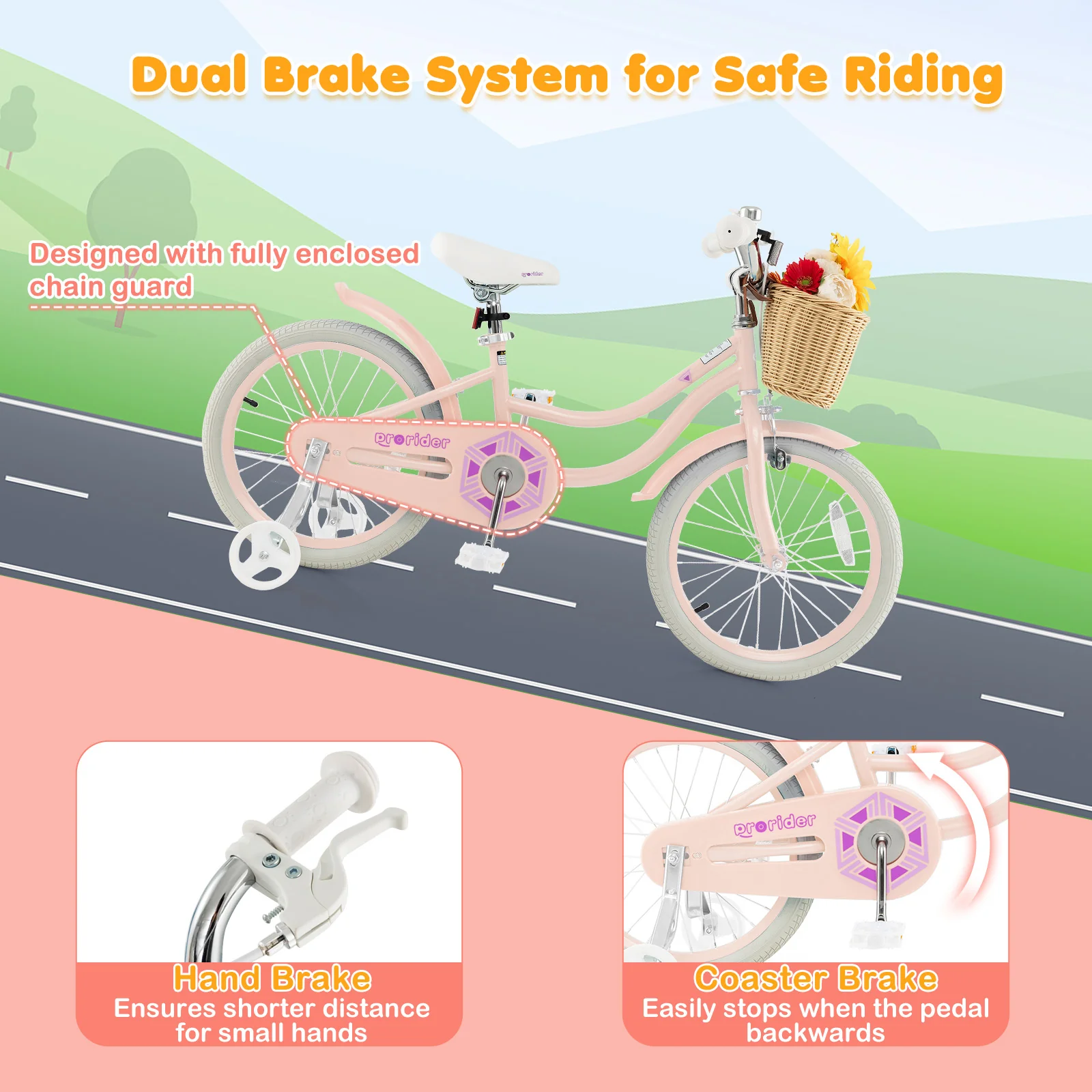 18-Inch Kids Bike with Training Wheels and Adjustable Handlebar Seat - Image 23