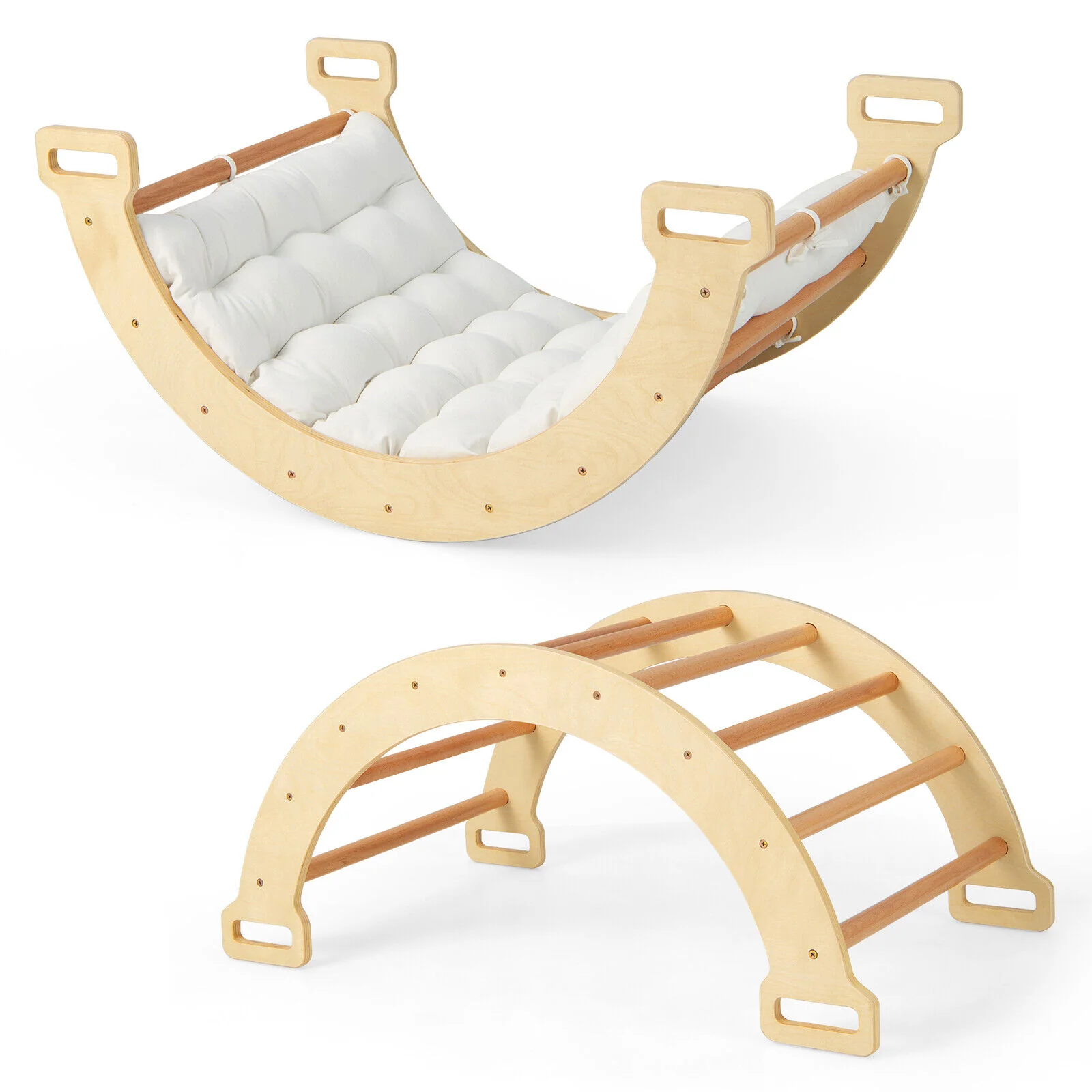 2-in-1 Arch Rocker with Soft Cushion for Toddlers-Natural - Image 3