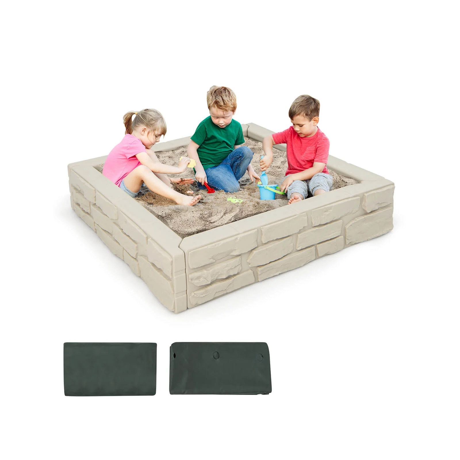 2-In-1 HDPE Kids Sandbox with Cover and Bottom Liner - Image 12