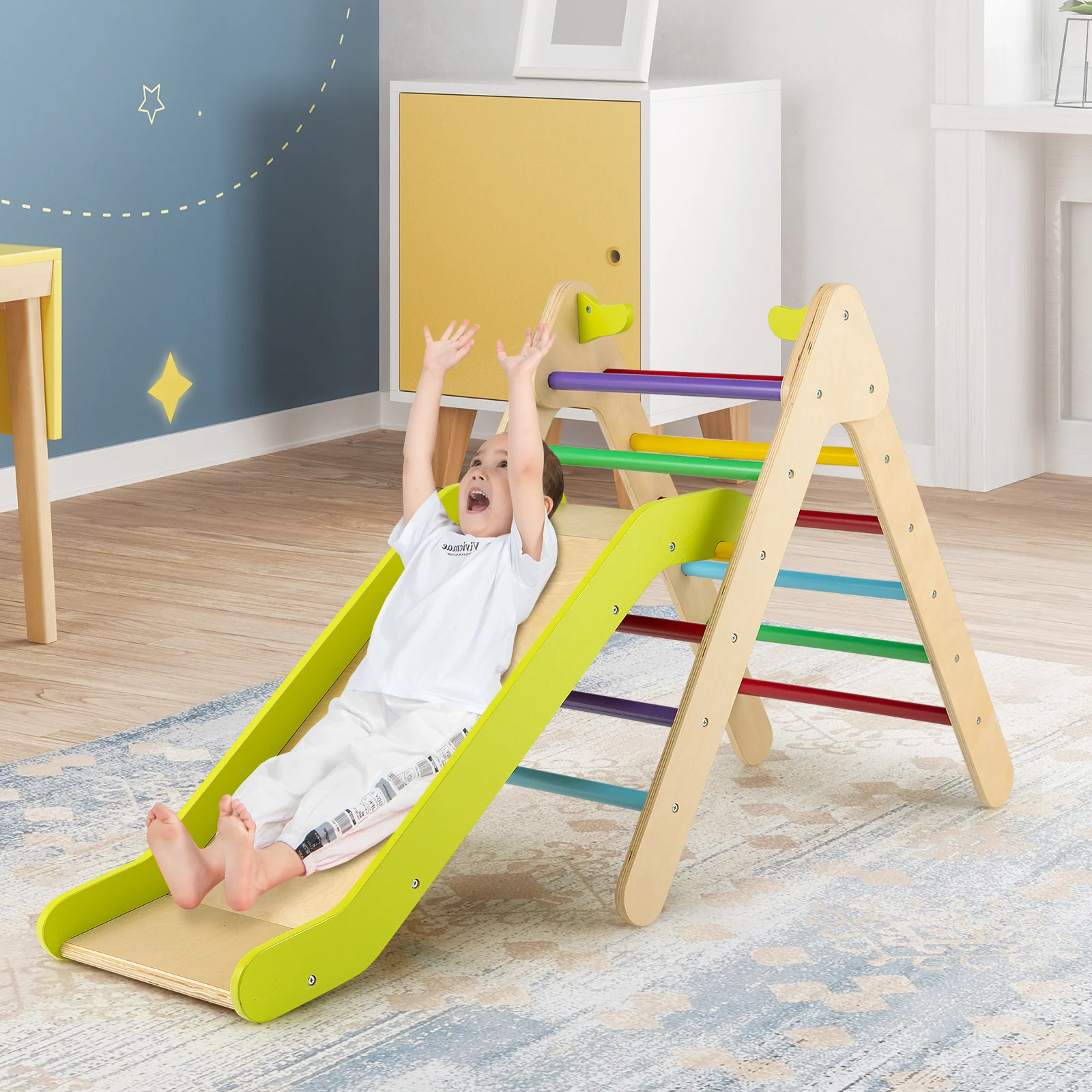 2-in-1 Wooden Triangle Climber Set with Gradient Adjustable Slide - Image 2