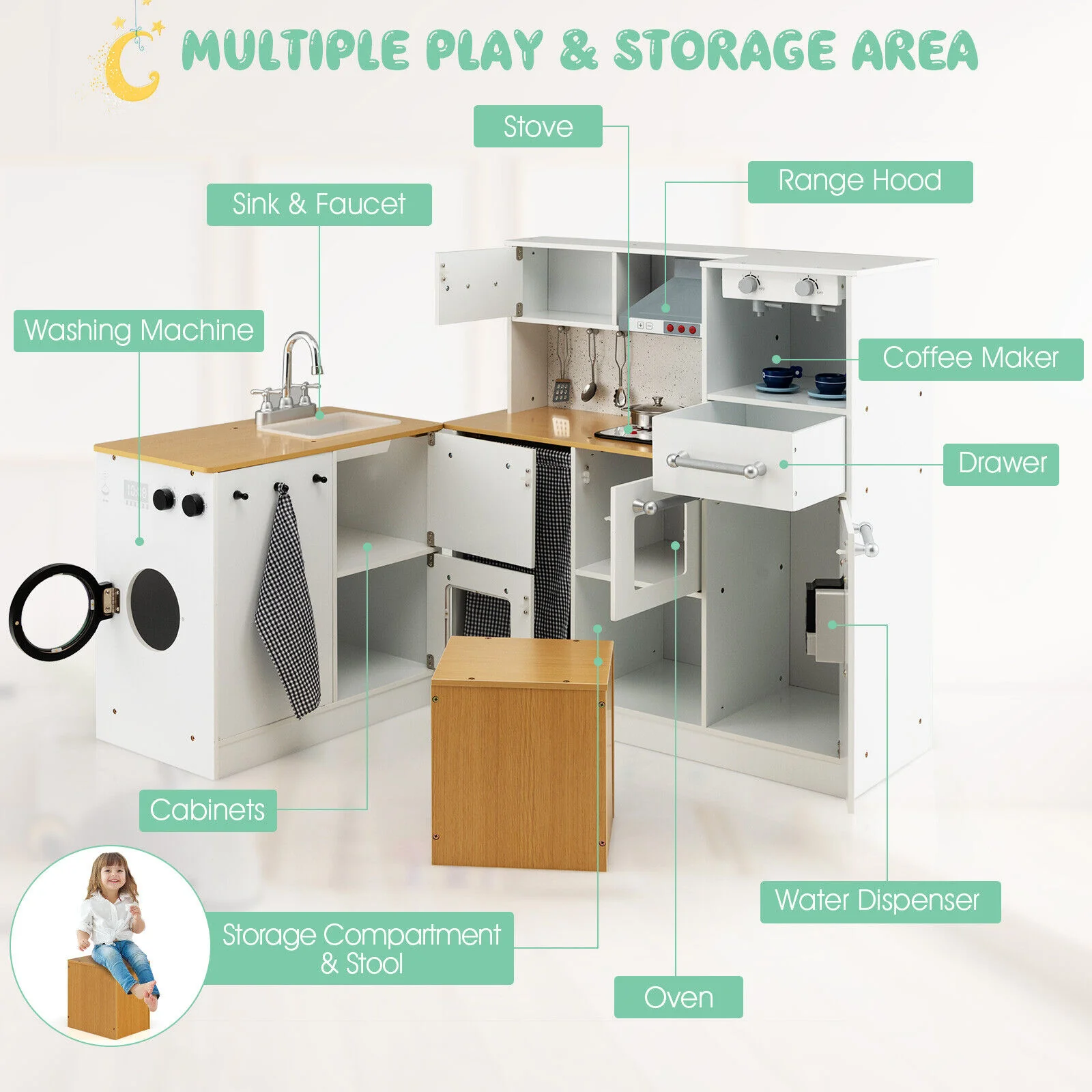 2-Pieces Wooden Kids Kitchen Playset with Light and Sound - Image 7