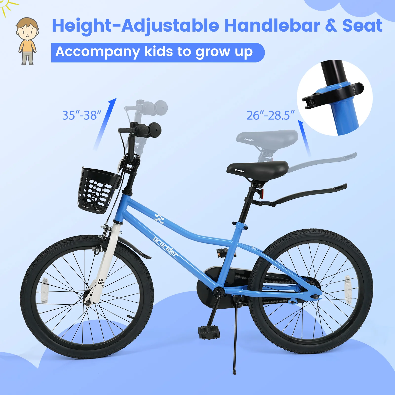 20 Inch Kids Bike Adjustable with Kickstand and Storage Basket for Aged 8+ Years - Image 14