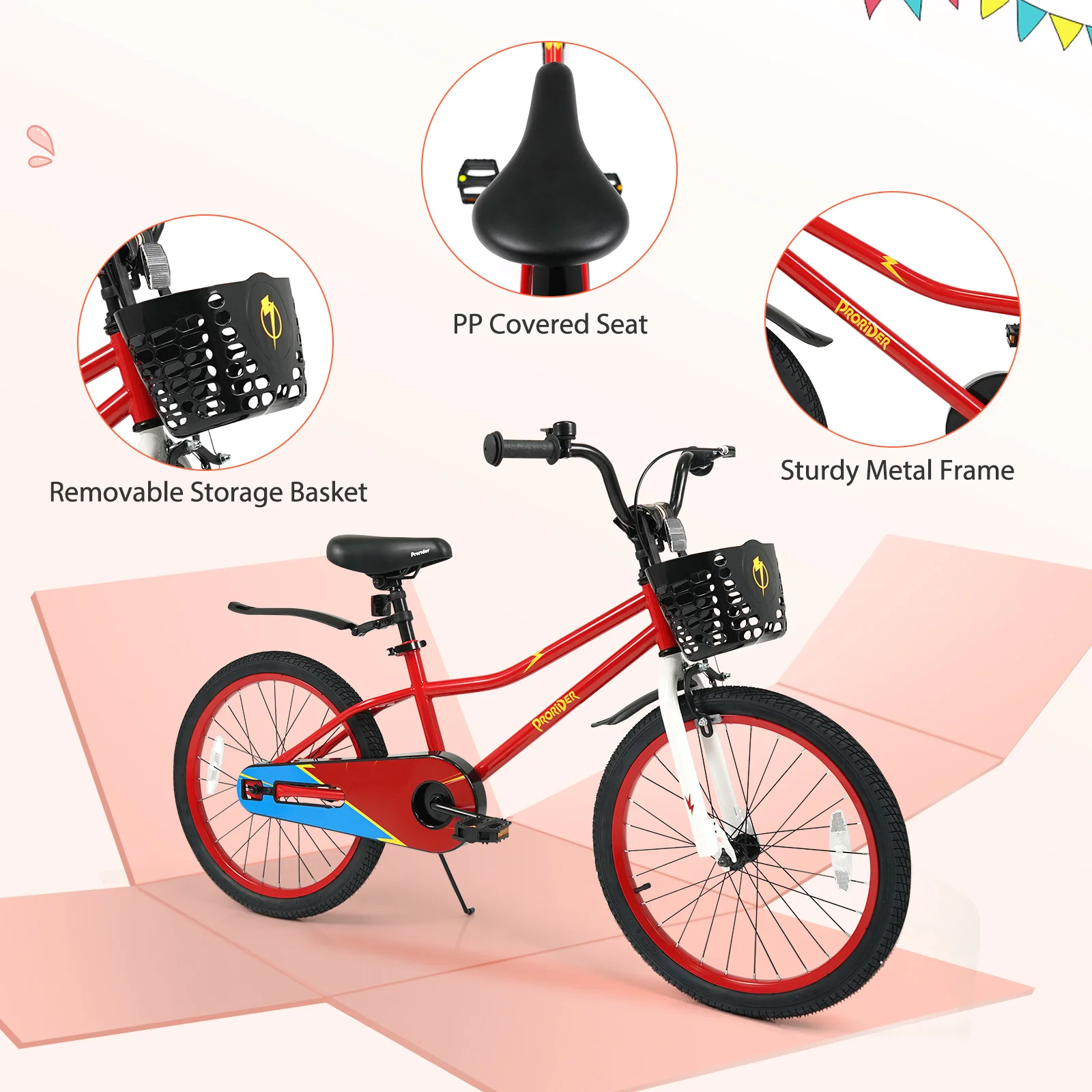 20 Inch Kids Bike Adjustable with Kickstand and Storage Basket for Aged 8+ Years - Image 7