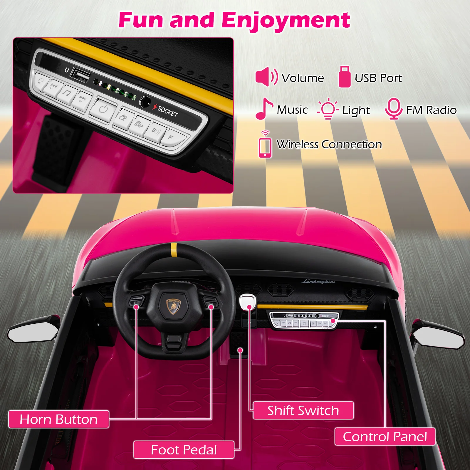 24V Ride-on Car for Kids 4WD 2-Seater Licensed Lamborghini Electric Vehicles with Music - Image 24
