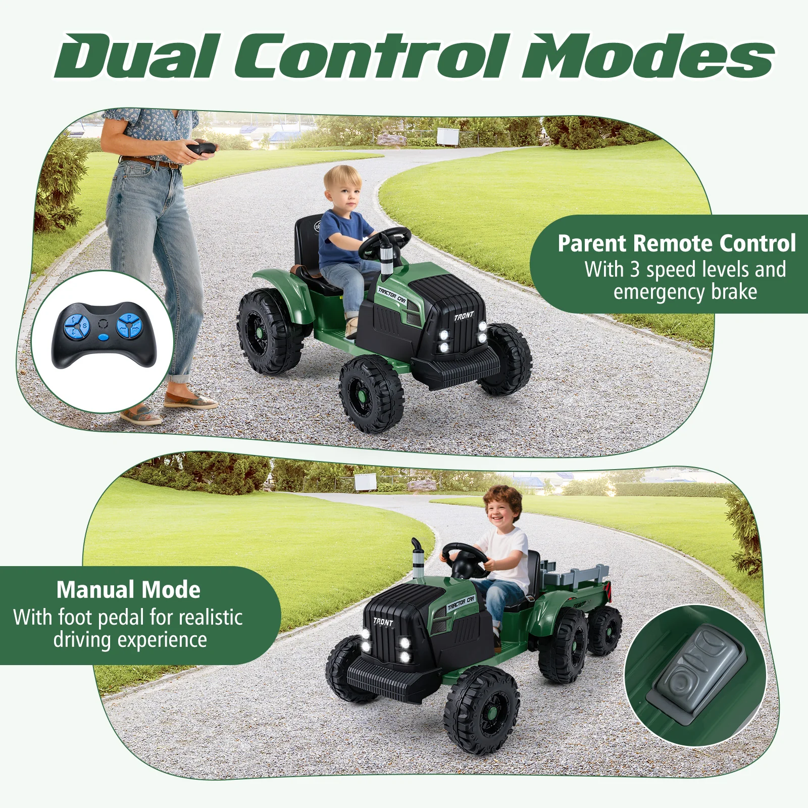 24V Ride On Tractor for Kids Electric Vehicle with Detachable Trailer and Remote Control - Image 16