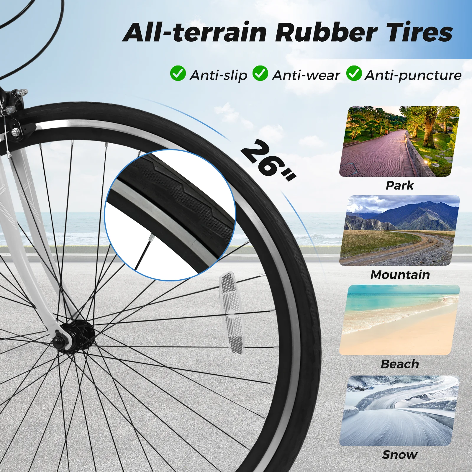 26 Inch Mountain Bike Adjustable with 6-Speed and All-terrain Rubber Wheels - Image 7
