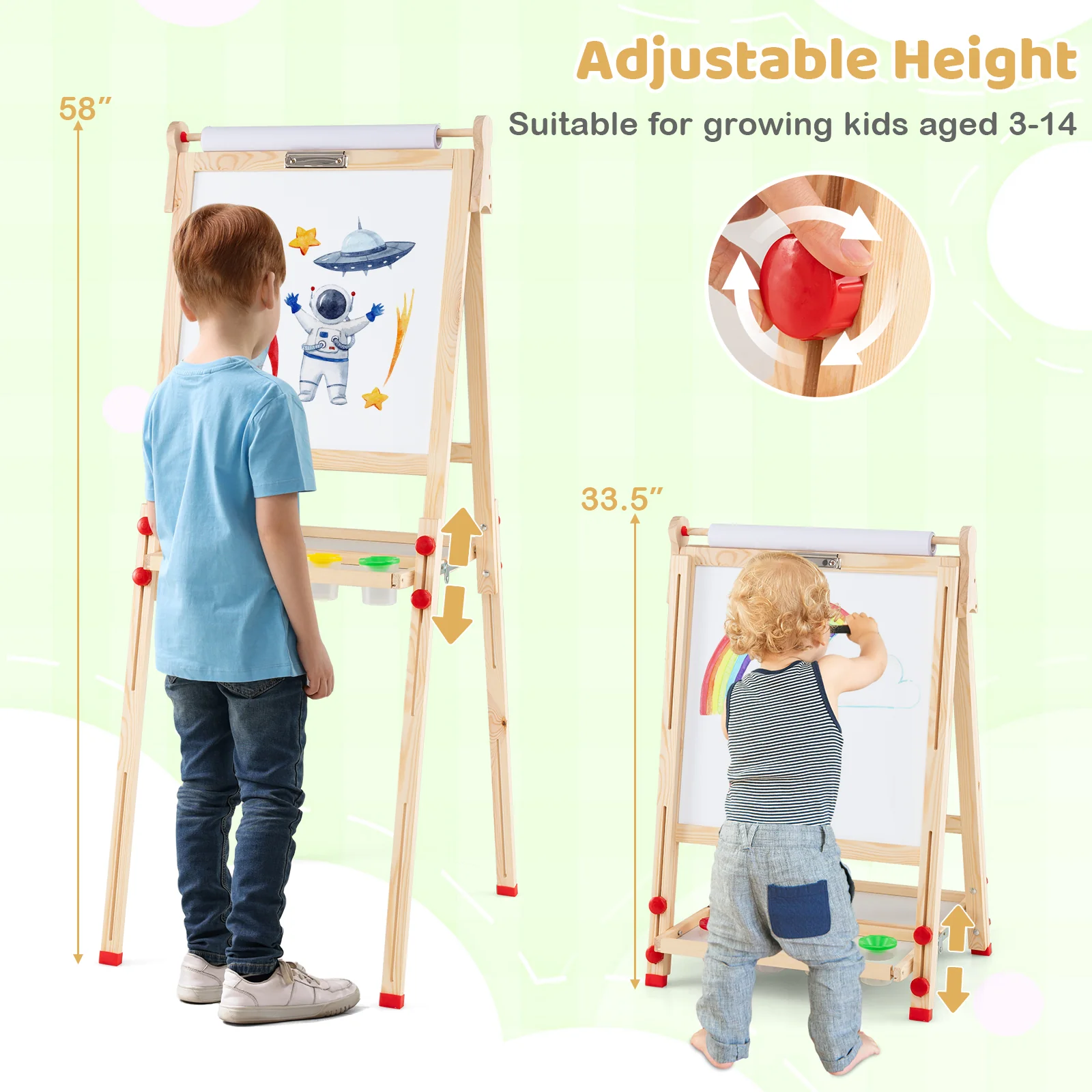 3-in-1 Double-Sided Folding Wooden Kids Art Easel with Paper Roll - Image 5