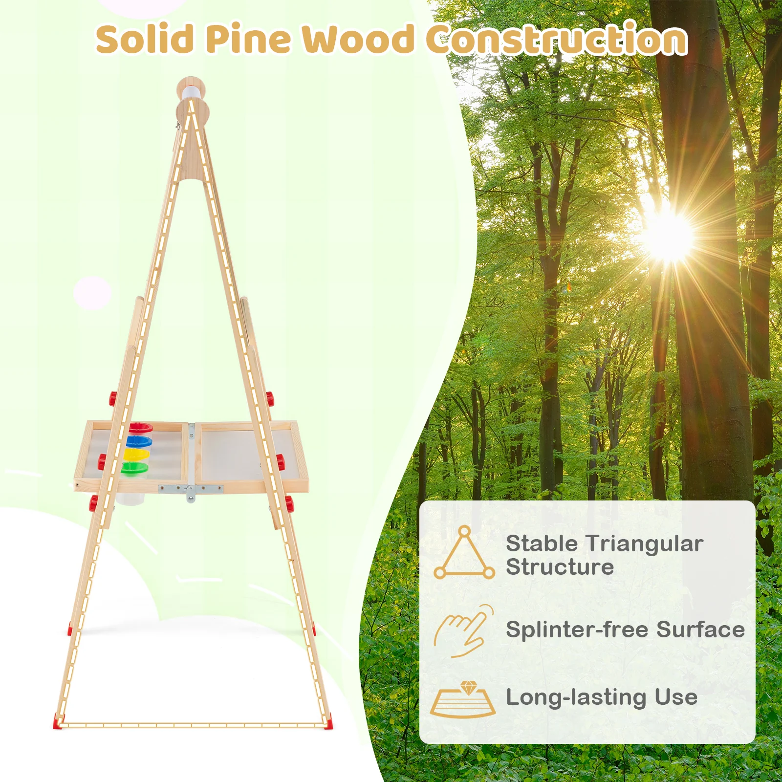 3-in-1 Double-Sided Folding Wooden Kids Art Easel with Paper Roll - Image 8