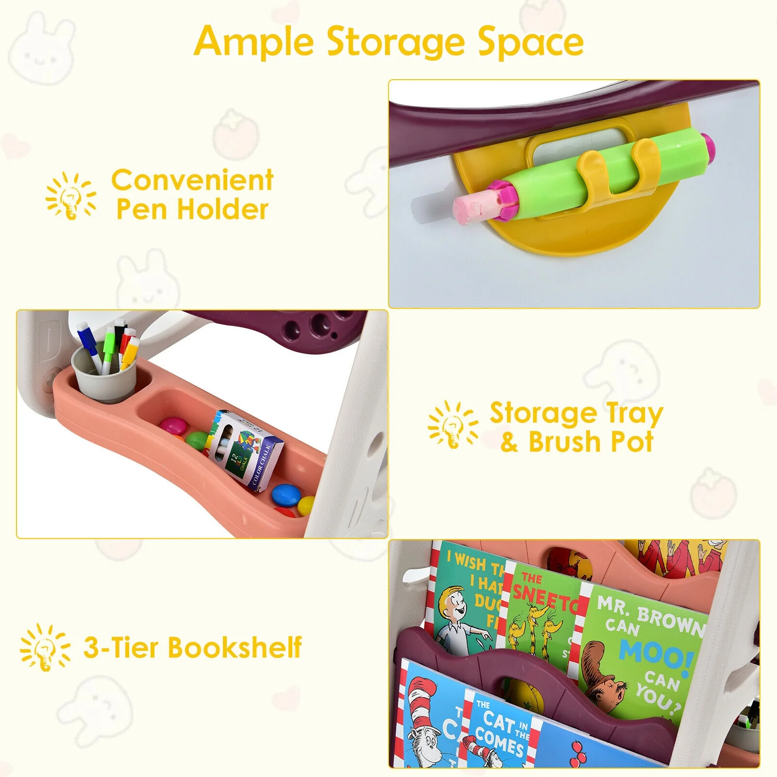 3-in-1 Kids Art Easel Double-Sided Tabletop Easel with Art Accessories - Image 16