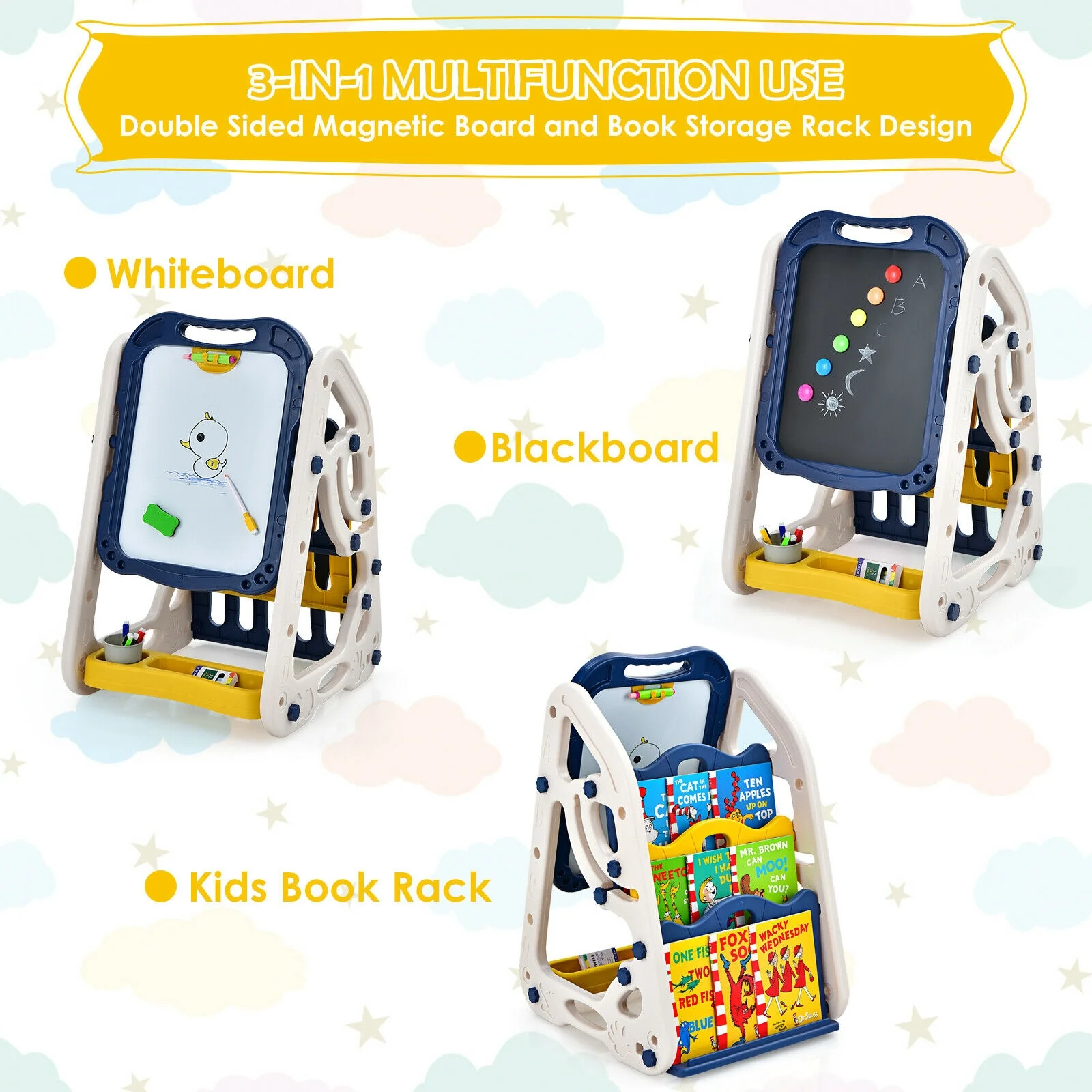 3-in-1 Kids Art Easel Double-Sided Tabletop Easel with Art Accessories - Image 6