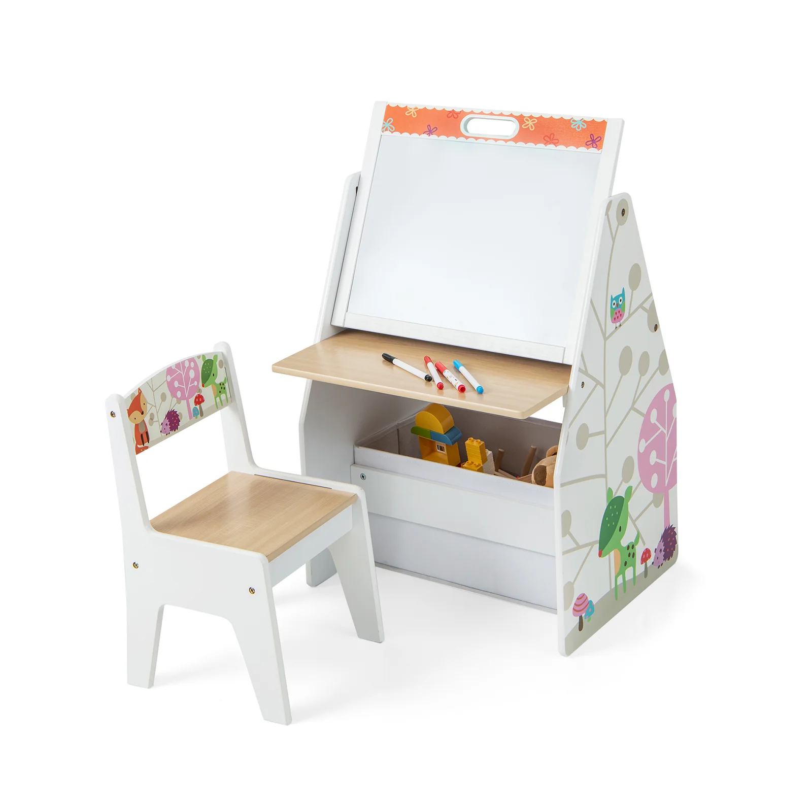 3 in 1 Kids Easel and Play Station Convertible with Chair and Storage Bins - Image 11