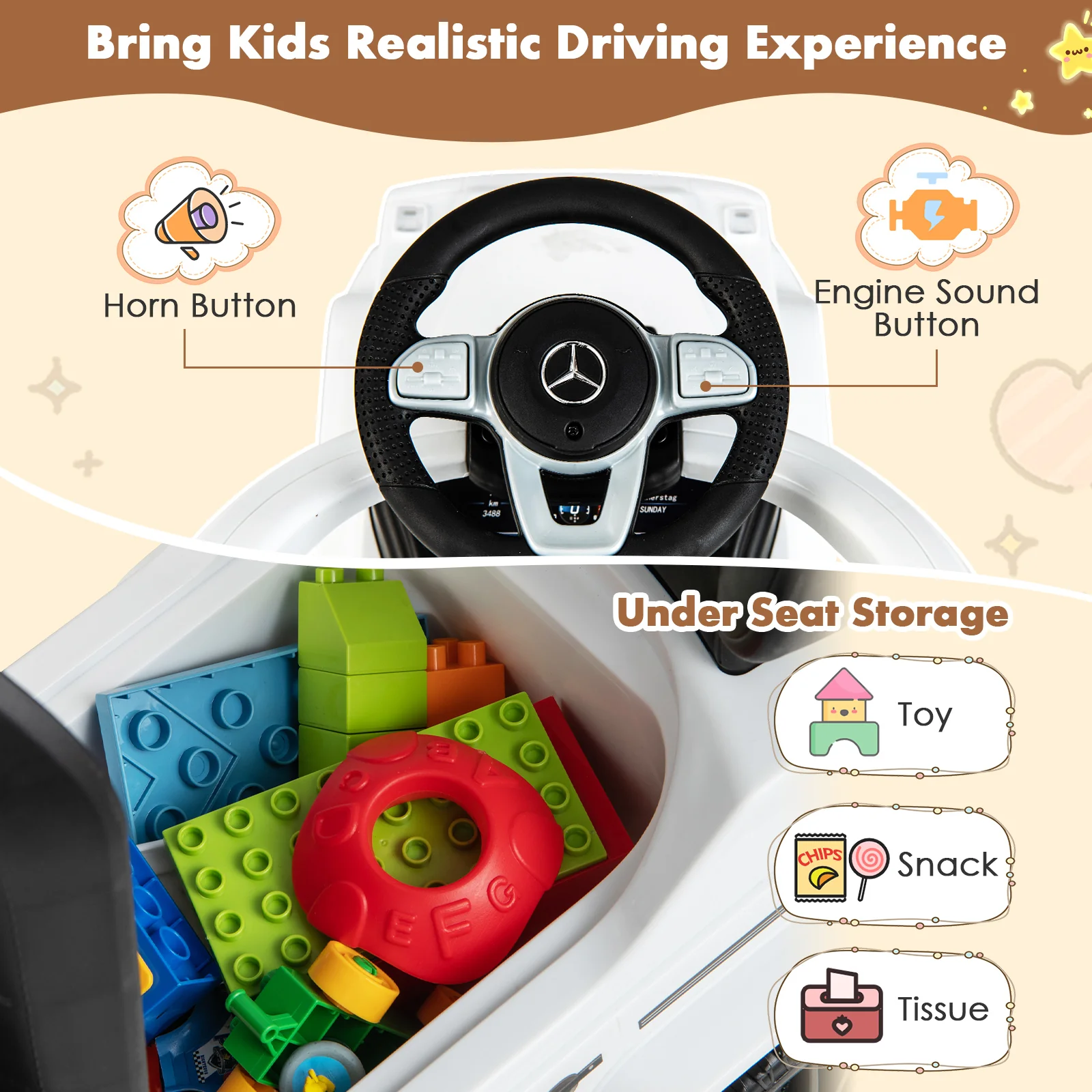 3-In-1 Ride on Push Car Mercedes Benz G350 Stroller Sliding Car with Canopy - Image 31