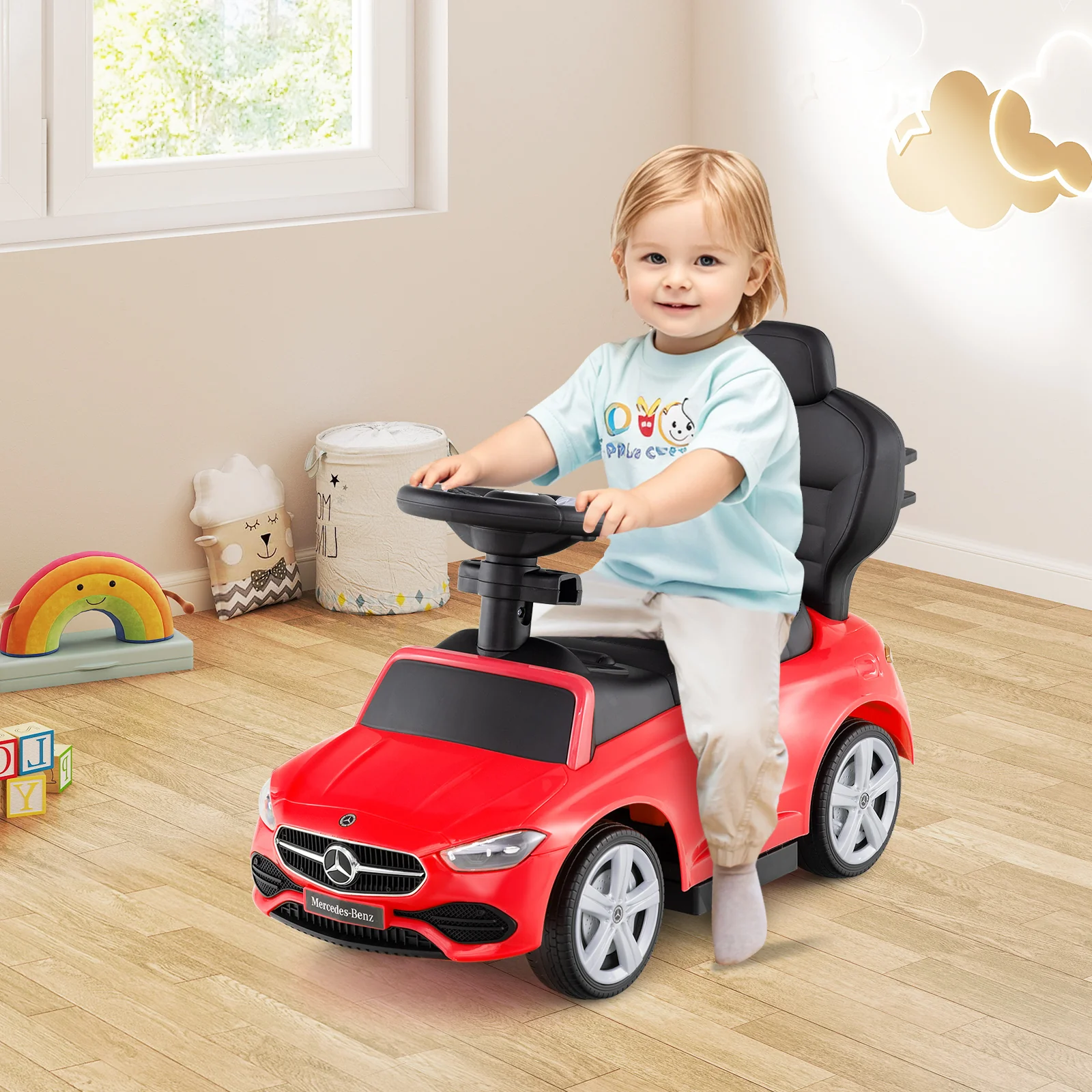 3-in-1 Ride on Push Car Mercedes-Benz Licensed Sliding Car with Canopy - Image 10