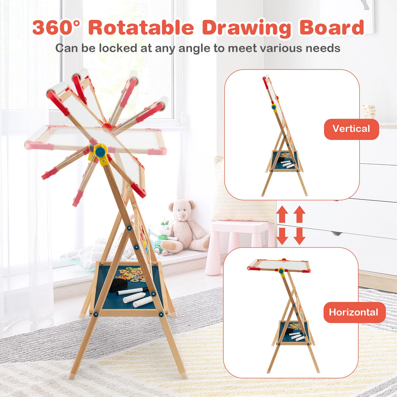 3-in-1 Wooden Art Easel for Kids with Drawing Paper Roll - Image 7