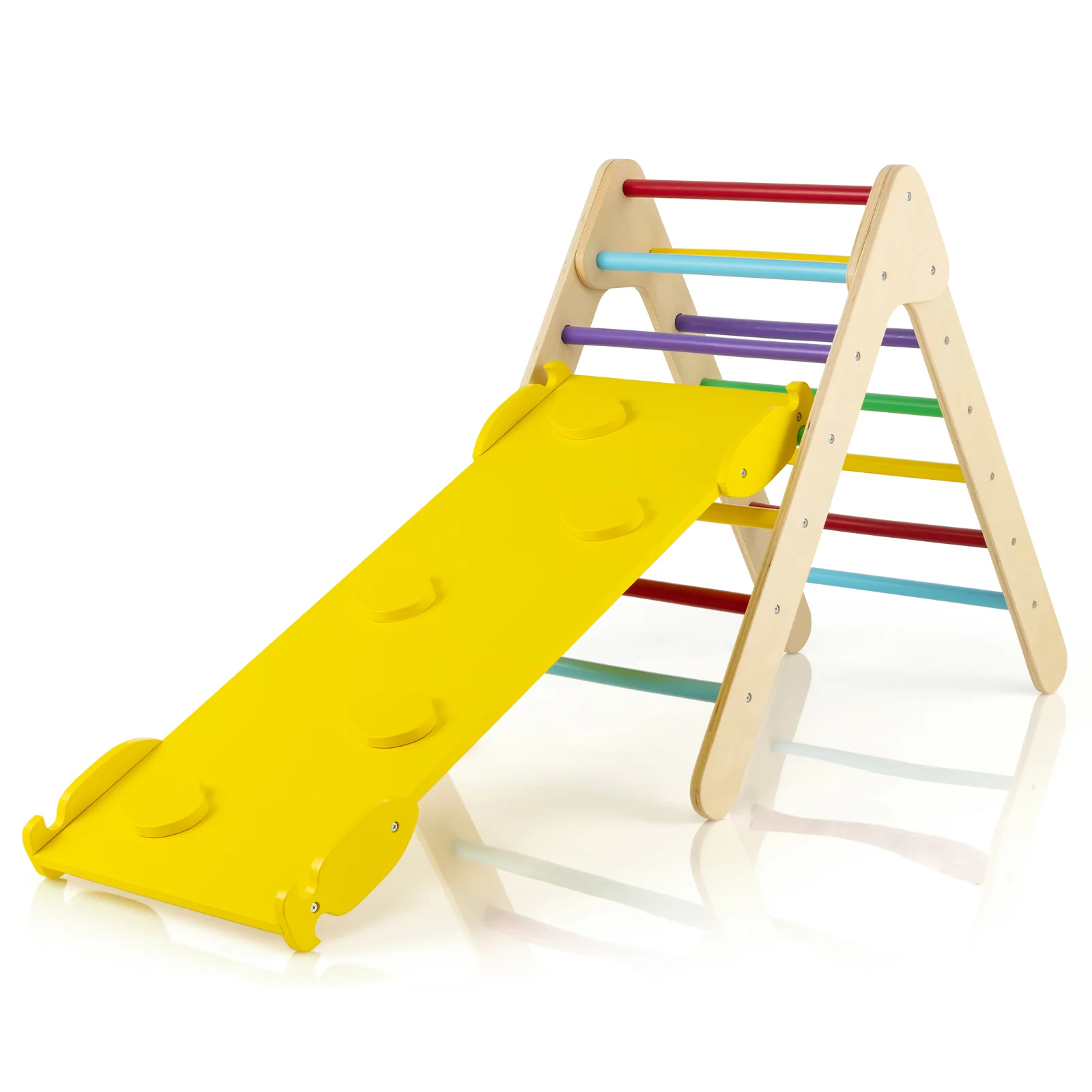 3-in-1 Wooden Climbing Triangle Set Triangle Climber with Ramp - Image 3