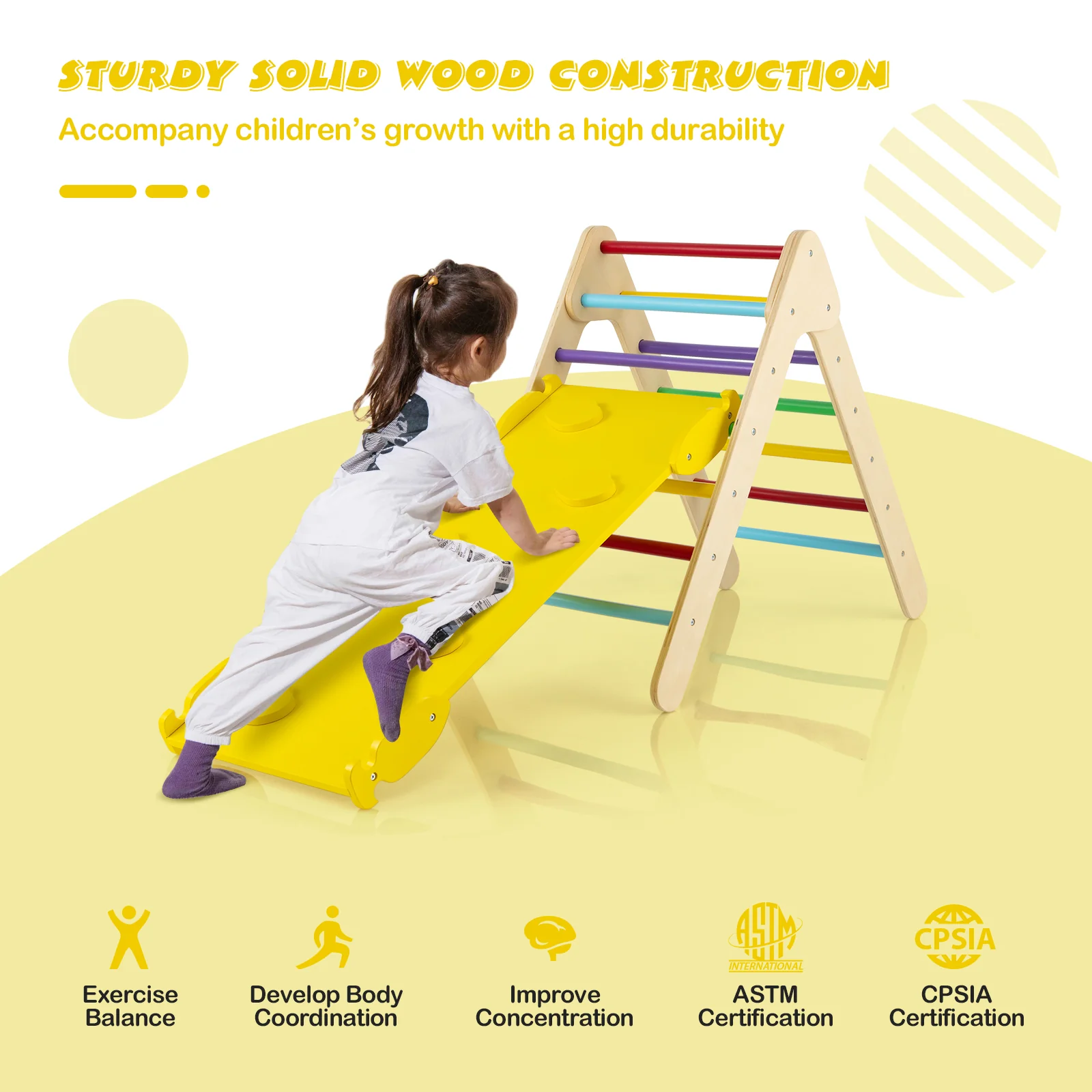 3-in-1 Wooden Climbing Triangle Set Triangle Climber with Ramp - Image 6