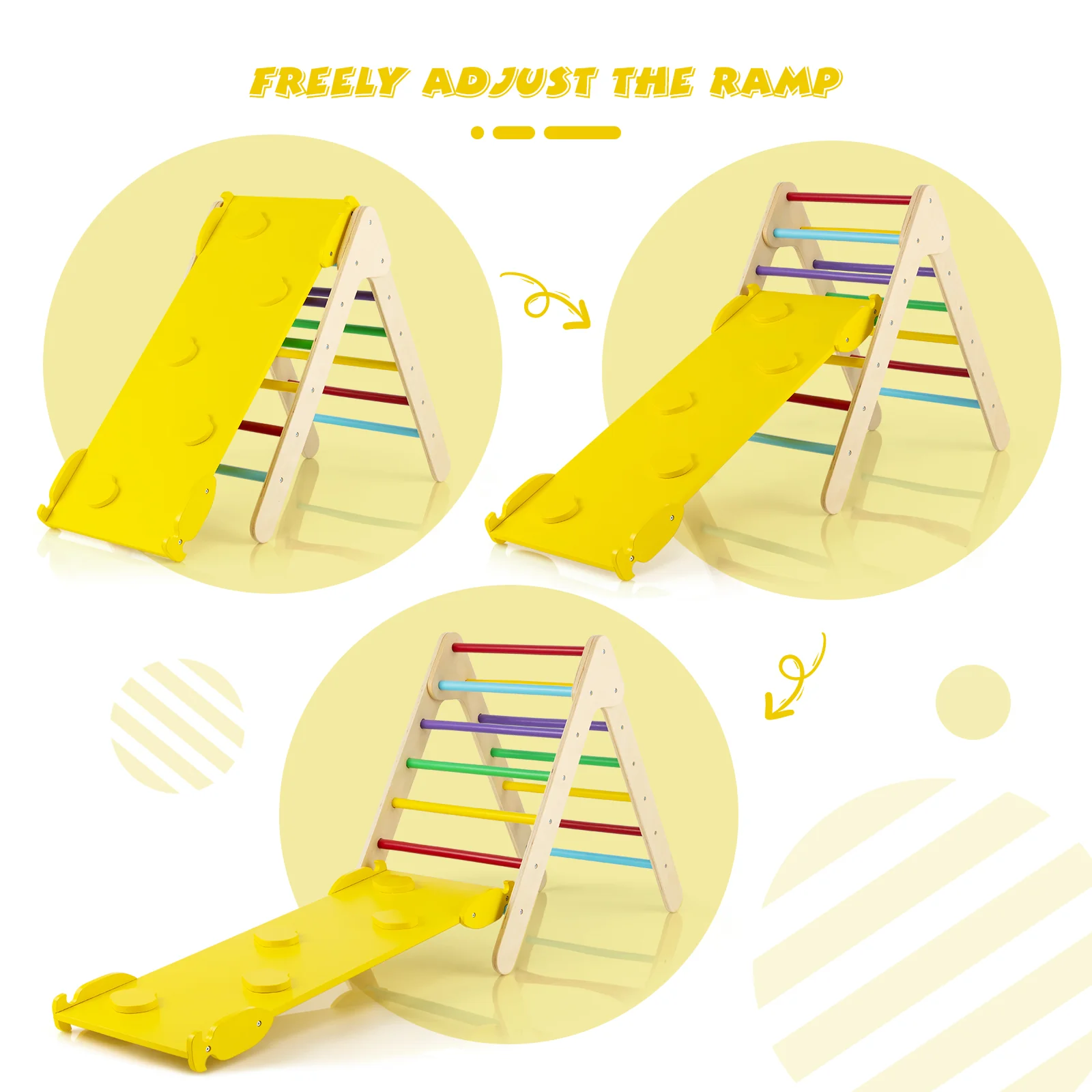 3-in-1 Wooden Climbing Triangle Set Triangle Climber with Ramp - Image 8