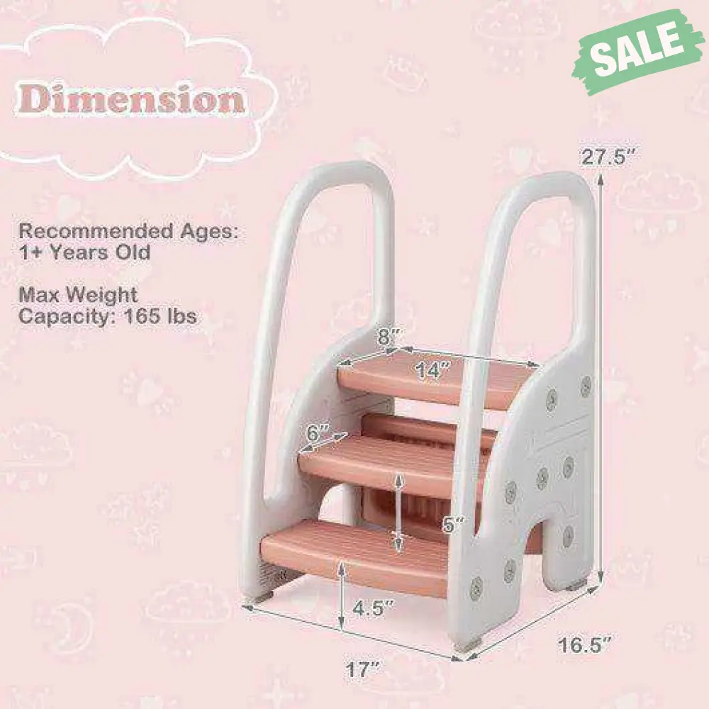 3-Step Stool with Safety Handles and Non-slip Pedals for Toddlers-Gray - Image 12