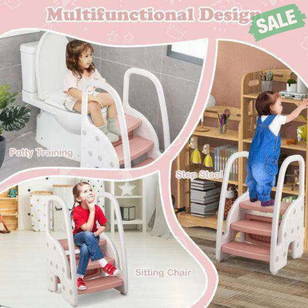 3-Step Stool with Safety Handles and Non-slip Pedals for Toddlers-Gray - Image 14