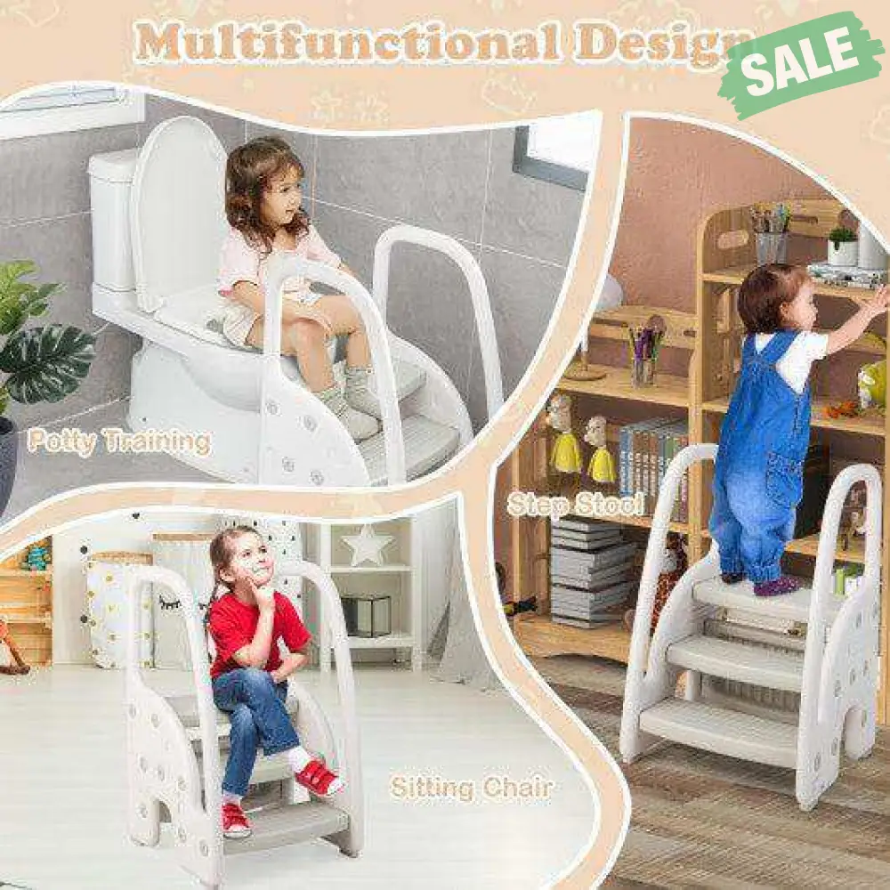 3-Step Stool with Safety Handles and Non-slip Pedals for Toddlers-Gray - Image 7
