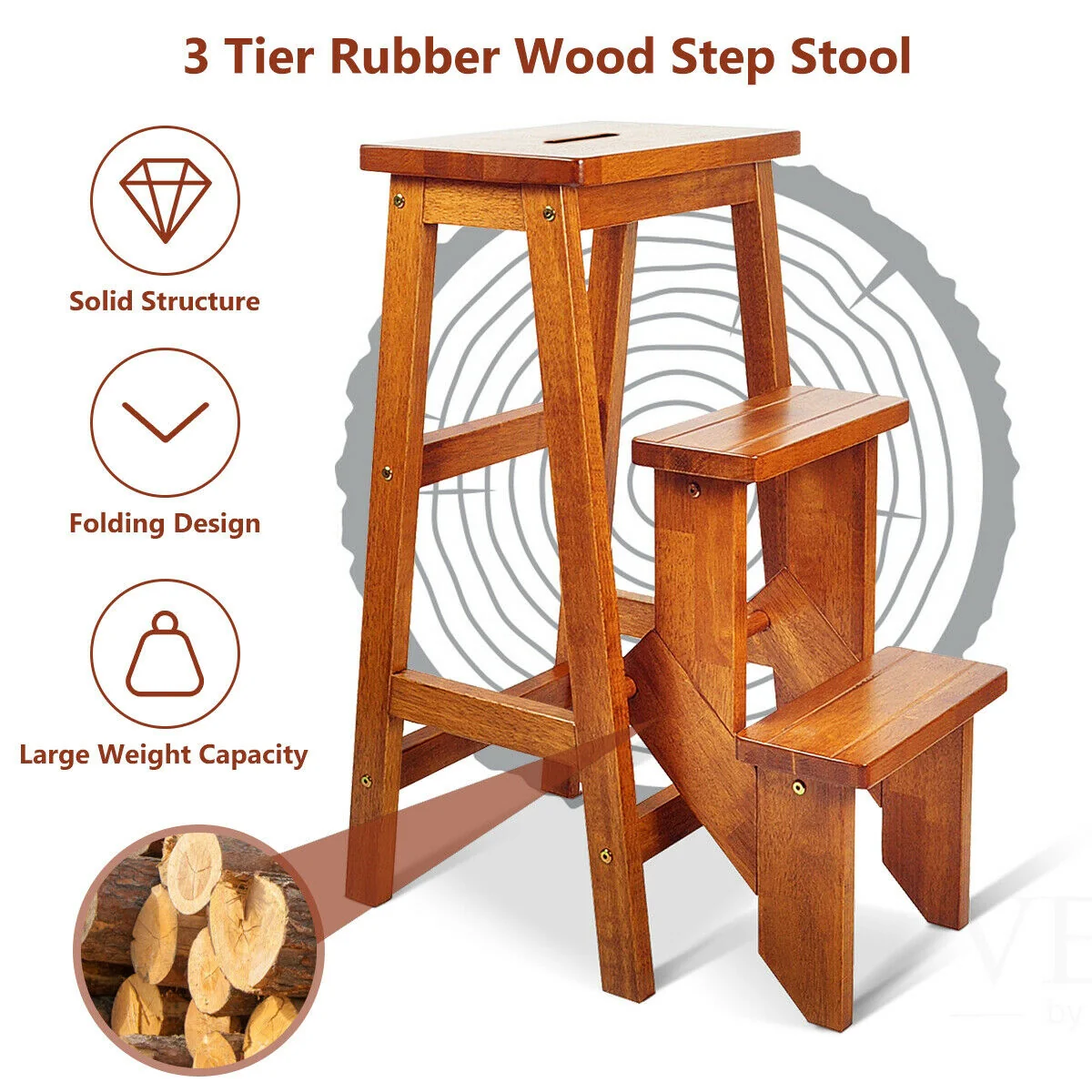 3 Tier Step Stool 3 in 1 Folding Ladder Bench - Image 16
