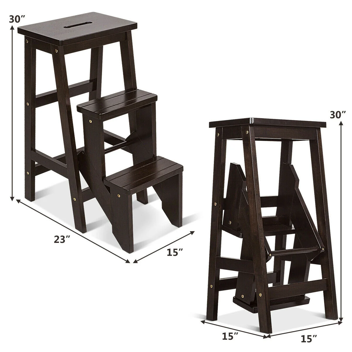 3 Tier Step Stool 3 in 1 Folding Ladder Bench - Image 5