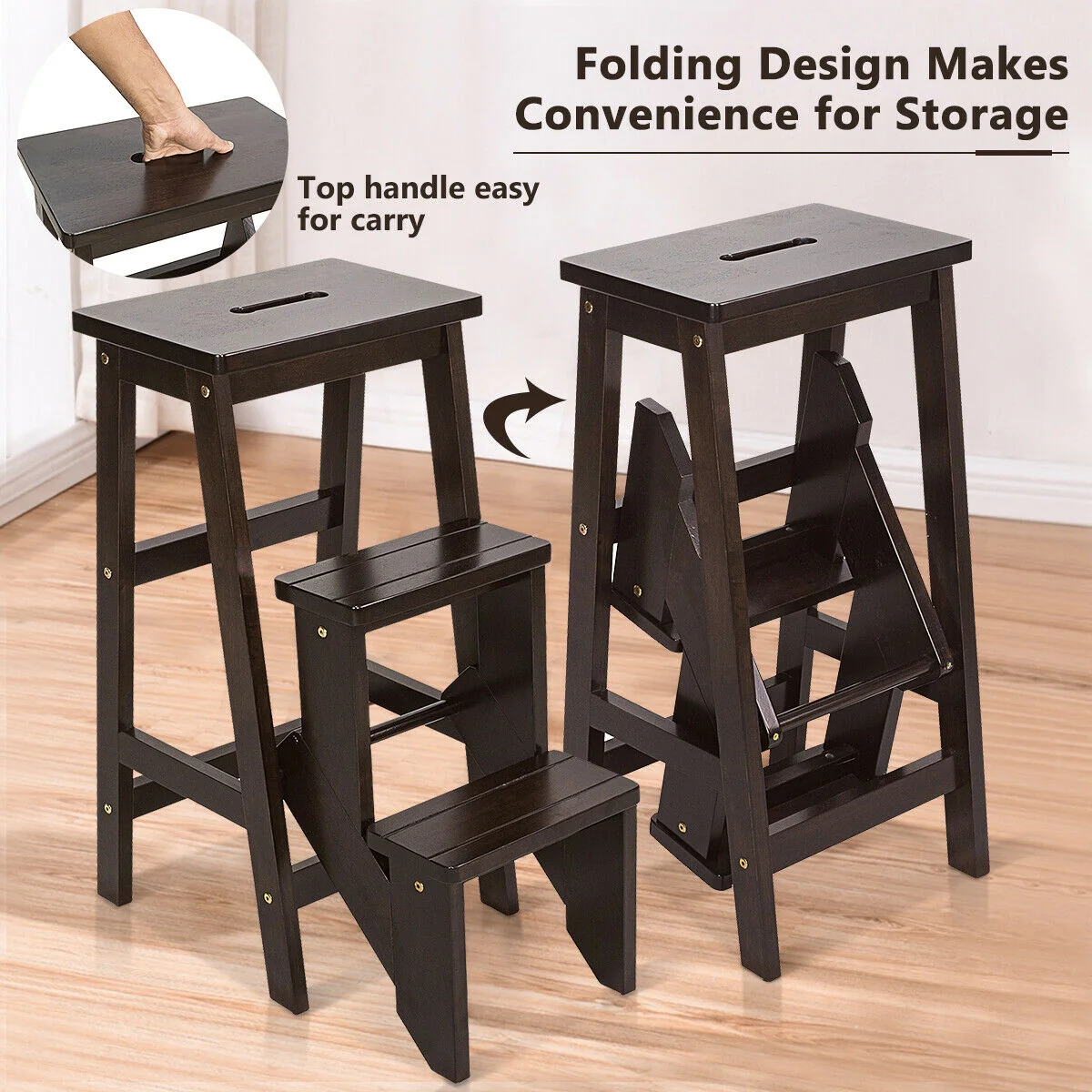 3 Tier Step Stool 3 in 1 Folding Ladder Bench - Image 7
